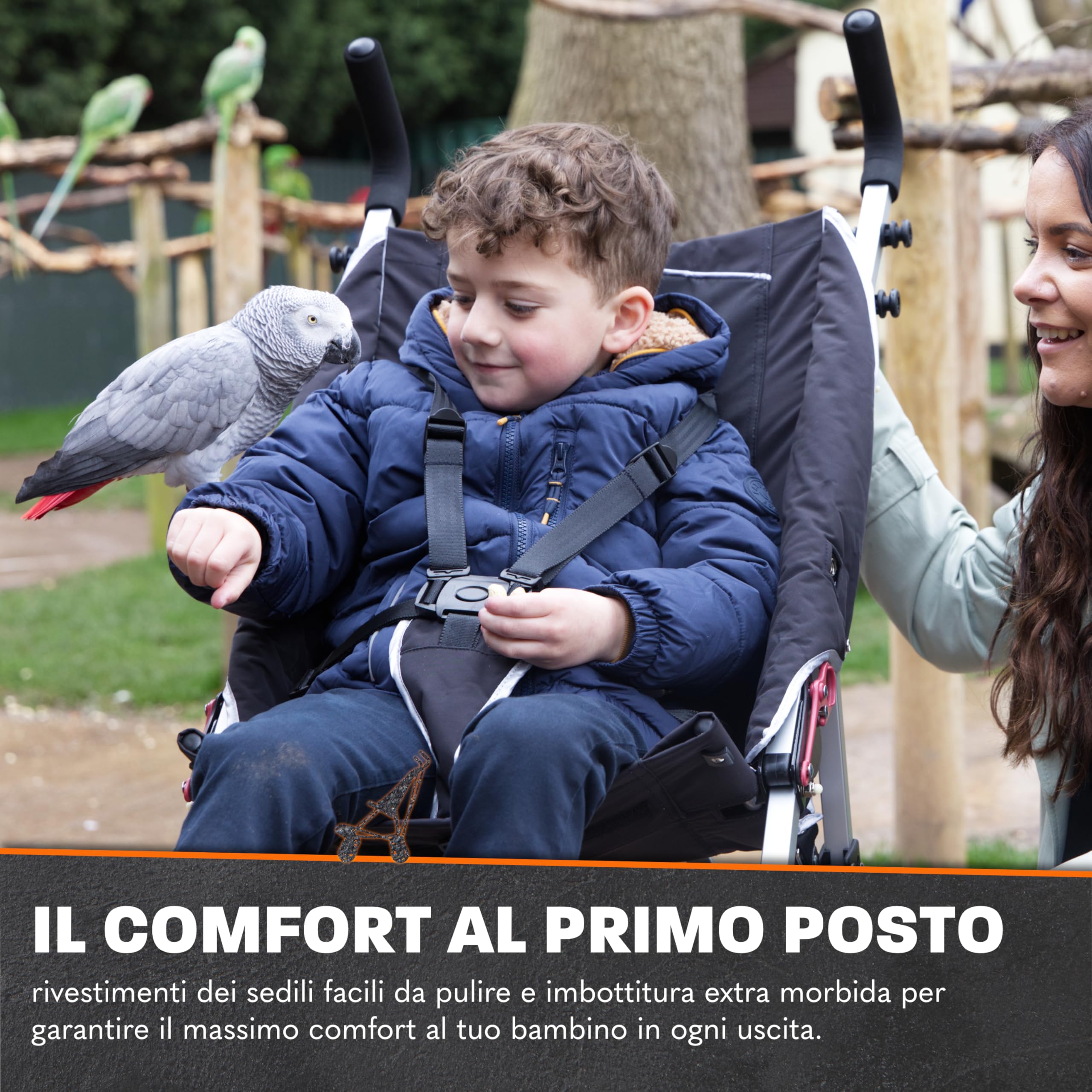 Passeggino per disabili MobiQuip XL, color sabbia - Per bambini più grandi fino a 50 kg - Telaio pieghevole leggero - Poggiapiedi regolabile e cintura di sicurezza a 5 punti