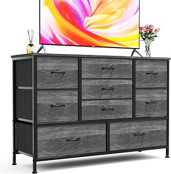 CAIYUN Chest of Drawers for Bedroom, 9 Fabric Drawers,Black Oak