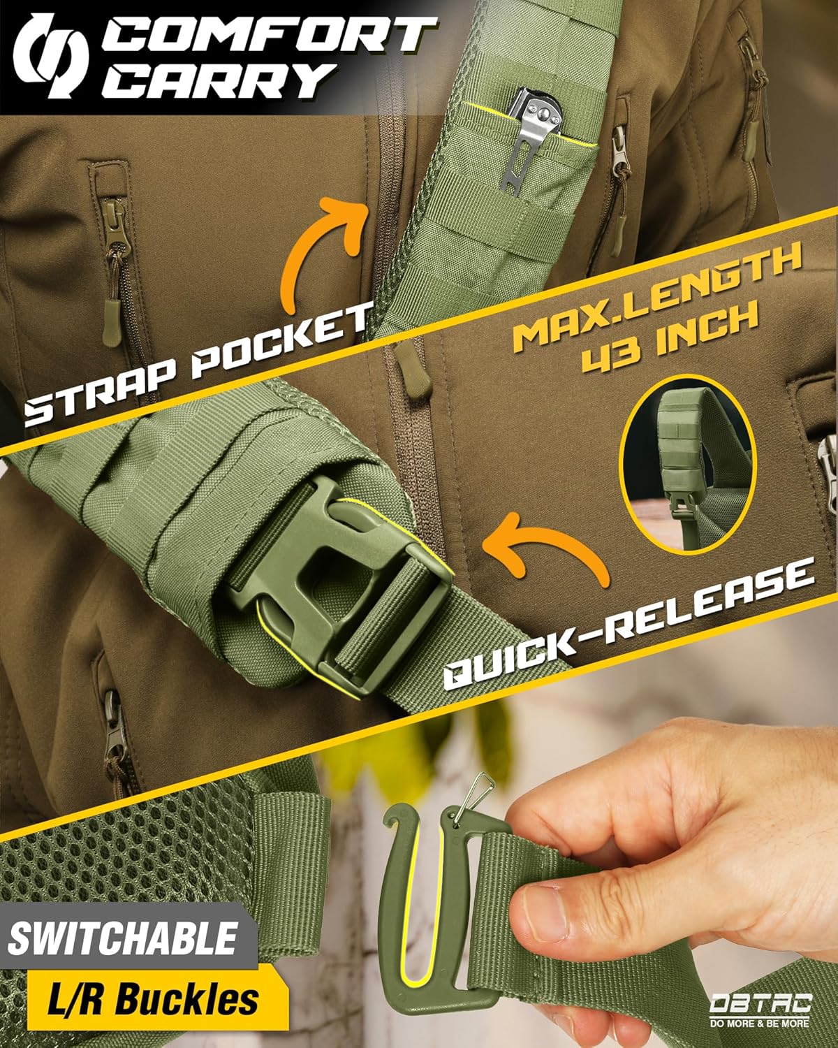 DBTAC Compact 9L Tactical Sling Bag with Removable Elastic Organizer Panel, Everyday Carry Shoulder Pack for EDC Tools, First Aid, Travel, Outdoor Sports (Green) - Image 6