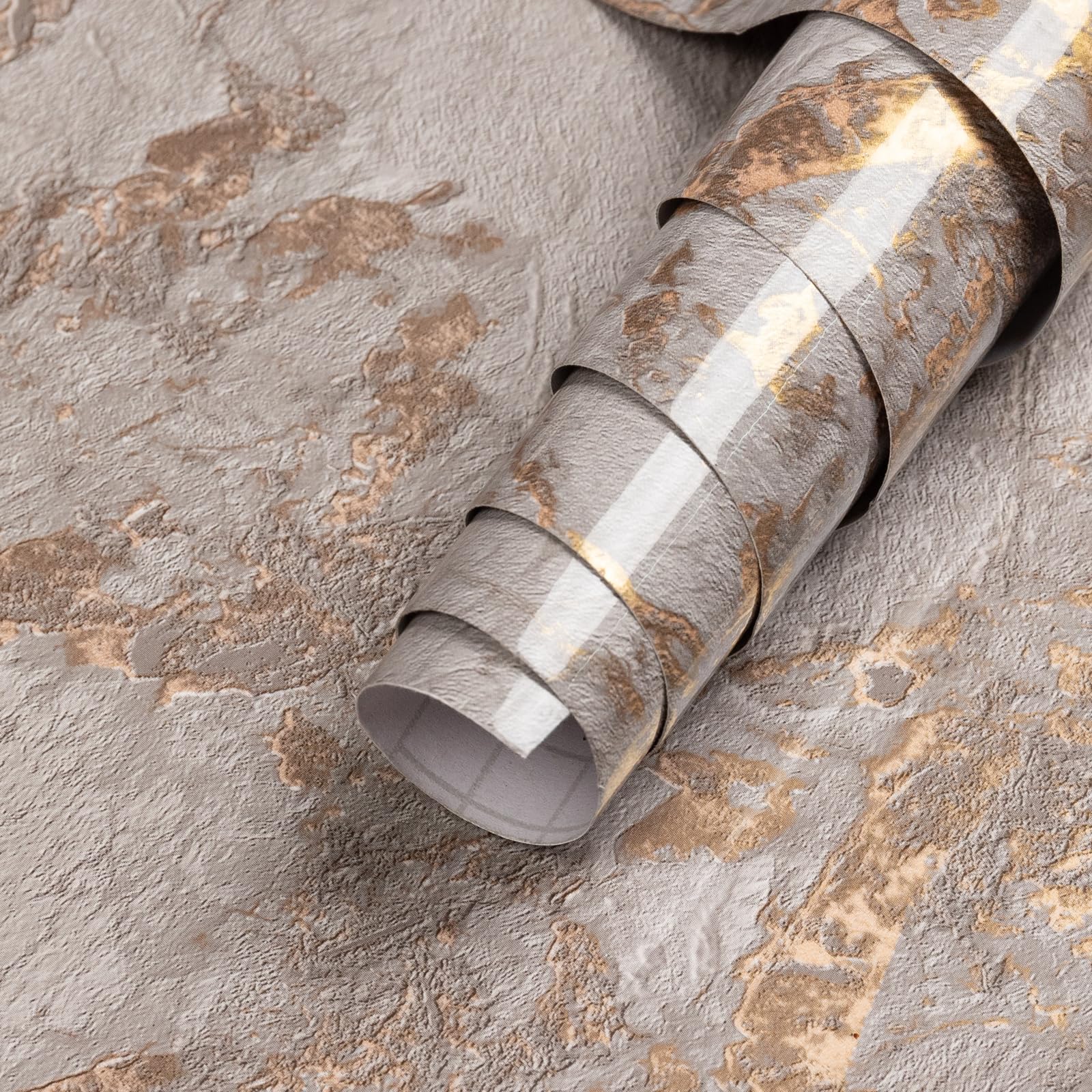 Gray Marble Wallpaper Peel and Stick 32"×157" Gold Granite Contact Paper Thicken Self Adhesive Glossy Vinyl Wrap Tan Textured Waterproof Revmoable for
