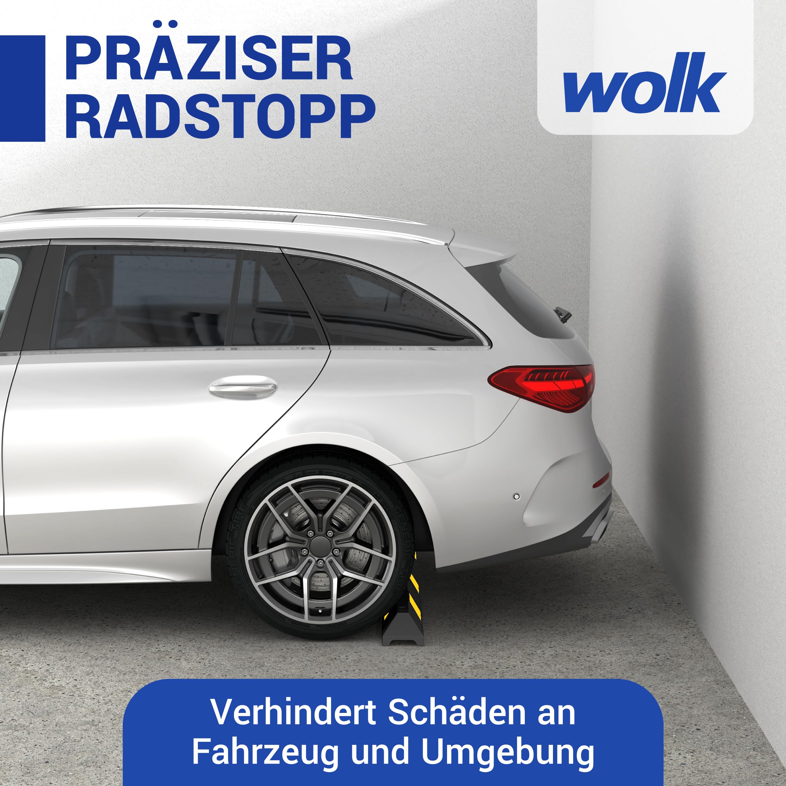 wolk Radstopper 183cm Hartgummi Parkplatzbegrenzer mit Reflexstreifen | Wetterfester Anfahrschutz inklusive Befestigungsmaterial - UV-beständiger Begrenzungspfosten für Asphalt und Beton