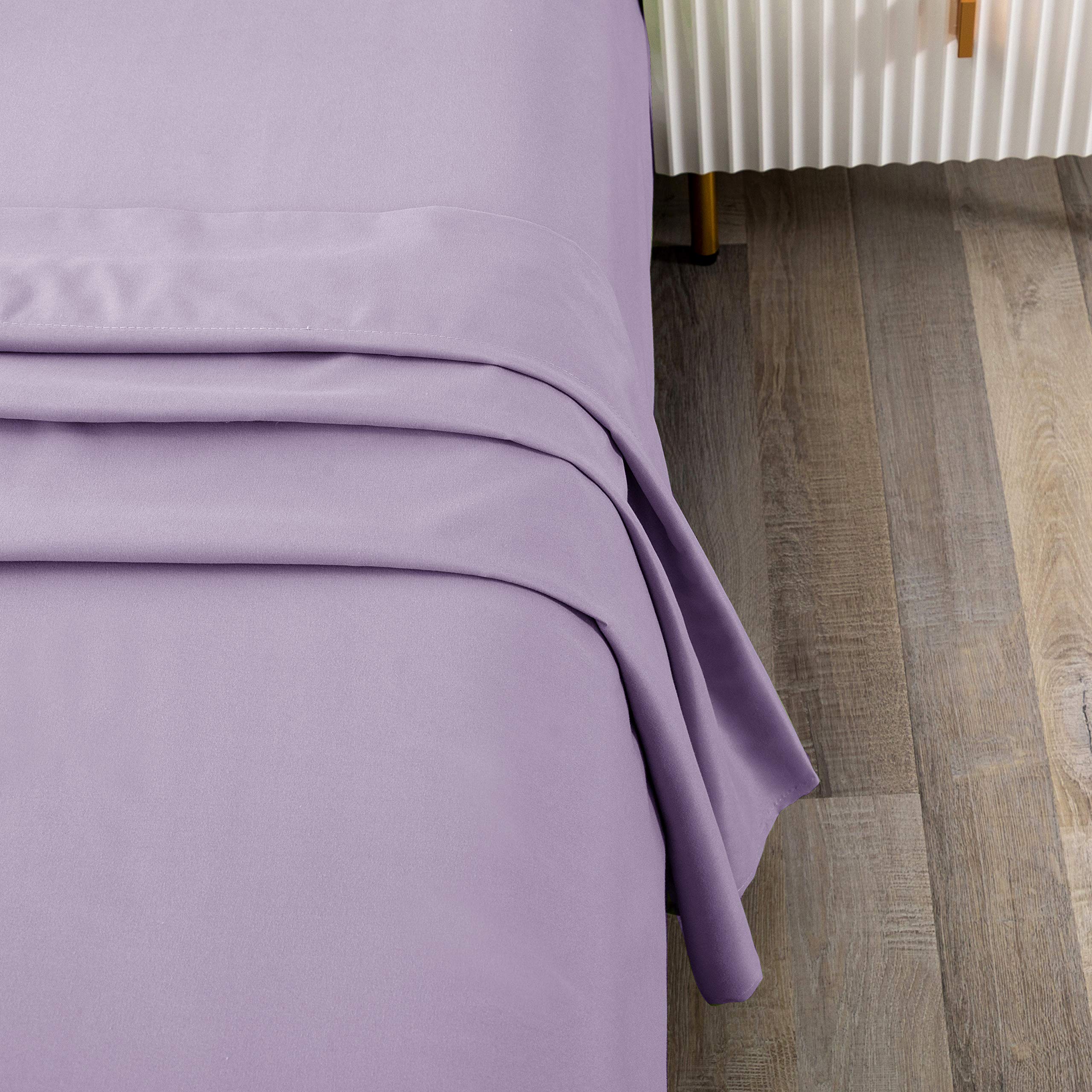 Toodou Soft Silky Touch, Mmost Comfortable and Luxurious Lavender Twin Flat Sheets Have Thickness, Softness and Warmth Breathable Stronger and More Durable Than Cotton