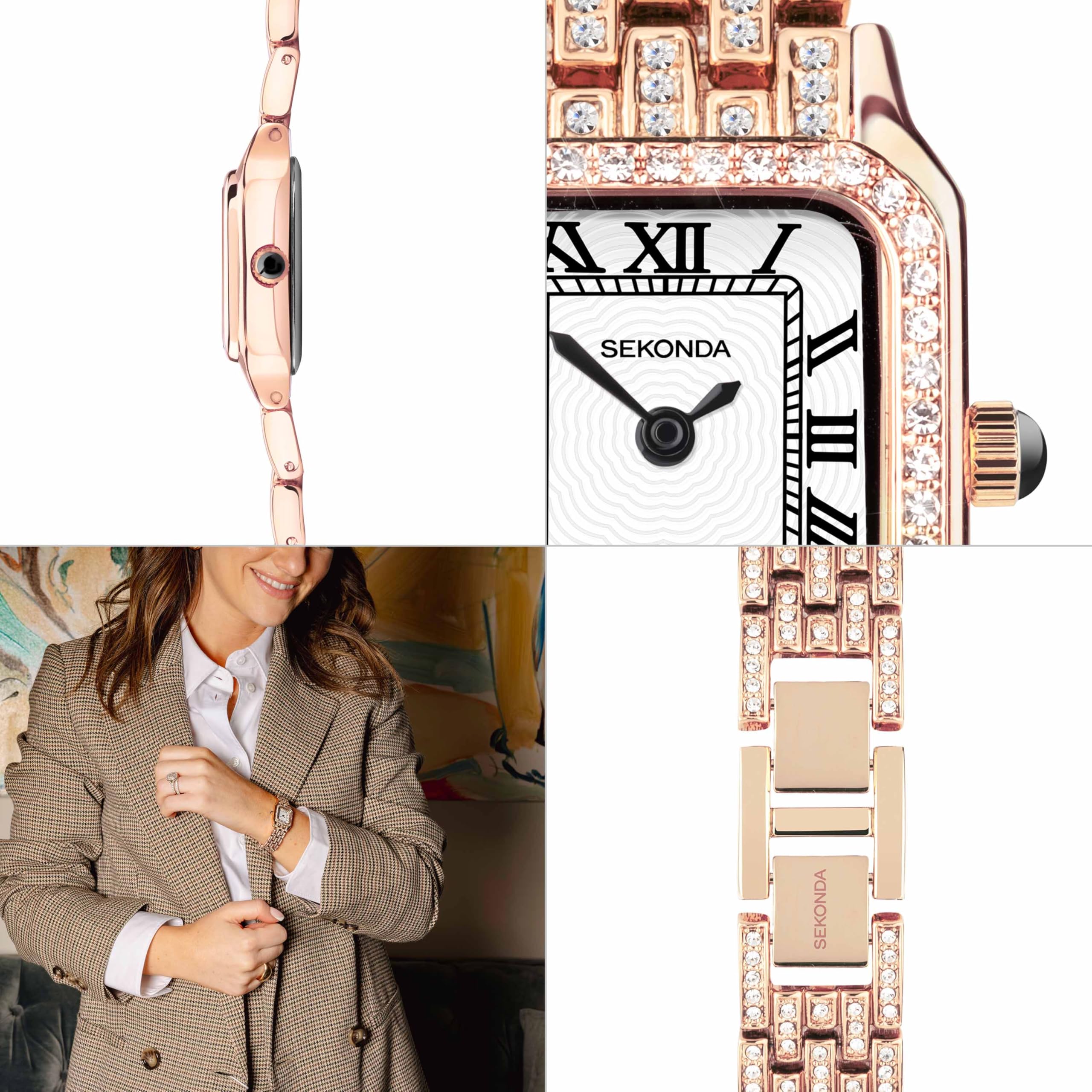 Sekonda Klasyczny damski zegarek kwarcowy Monica 22 mm w kolorze białym z wyświetlaczem analogowym i paskiem ze stopu