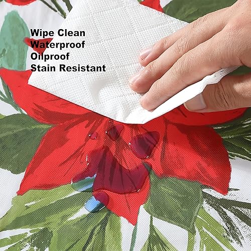 Miniatura 5 de Newbridge Poinsettia Flourish - Mantel de vinilo contemporáneo de Navidad con parte trasera de franela, mantel de vinilo navideño de flor de pascua