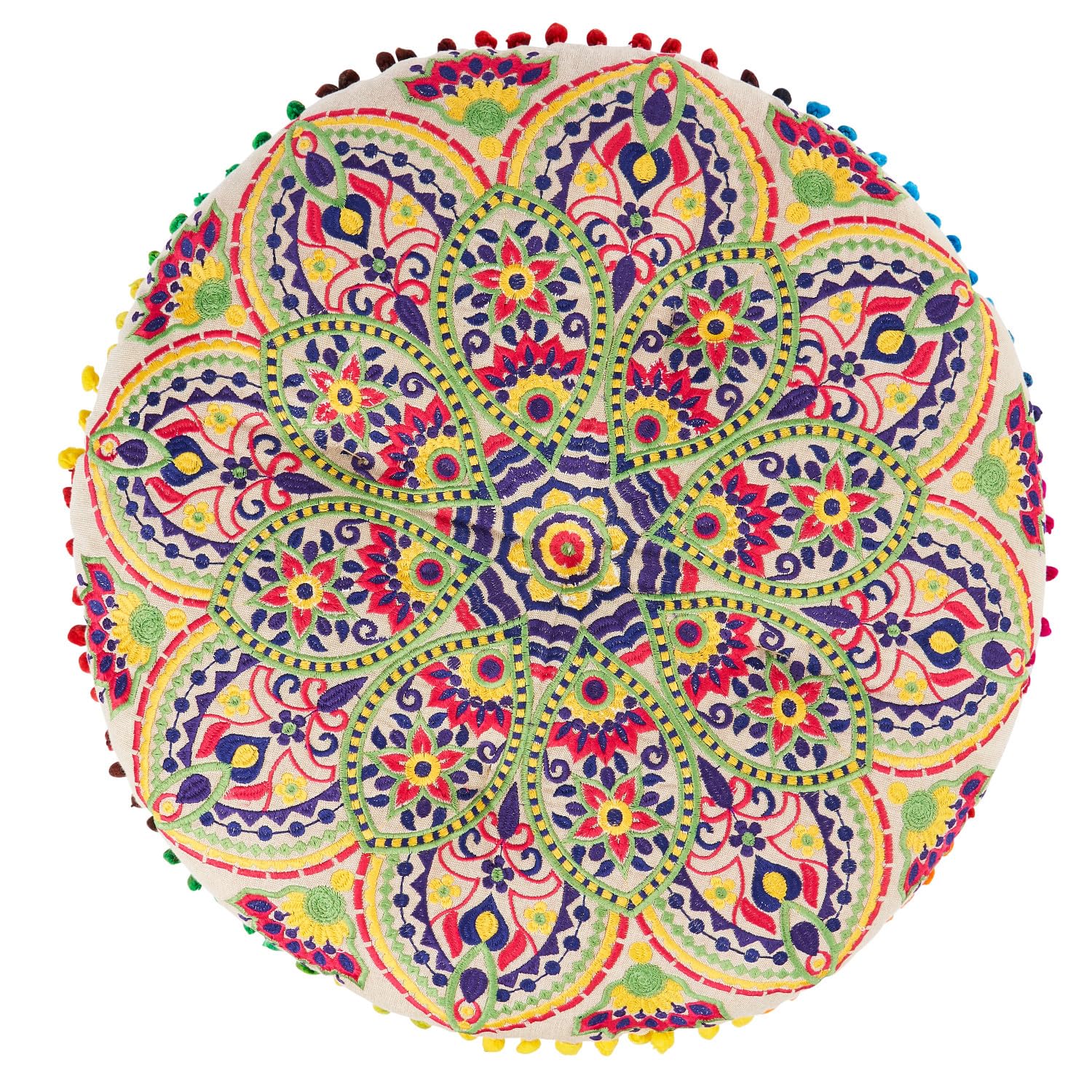 Boho Bodenkissen Hakika handgefertigt aus Baumwolle in Beige 55 cm