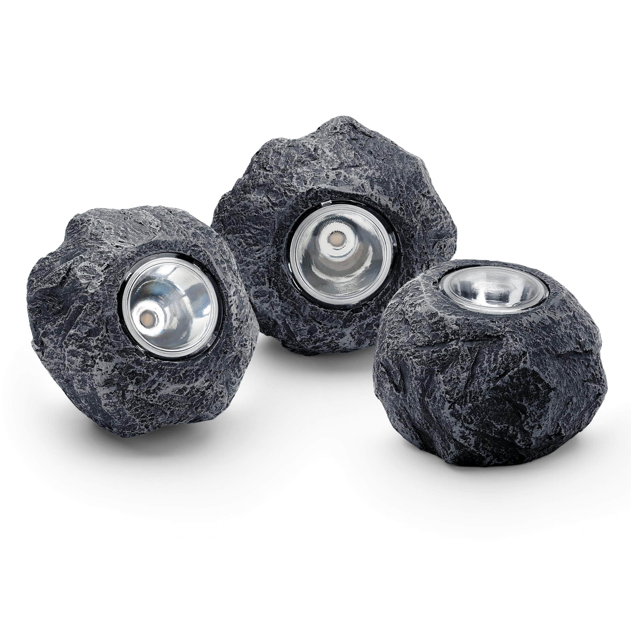 Pontec 87585 PondoStar LED Rocklight Set 3 - schwarzes, attraktives Felsleuchten-Set in zeitloser Schieferoptik / Unterwasserbeleuchtung