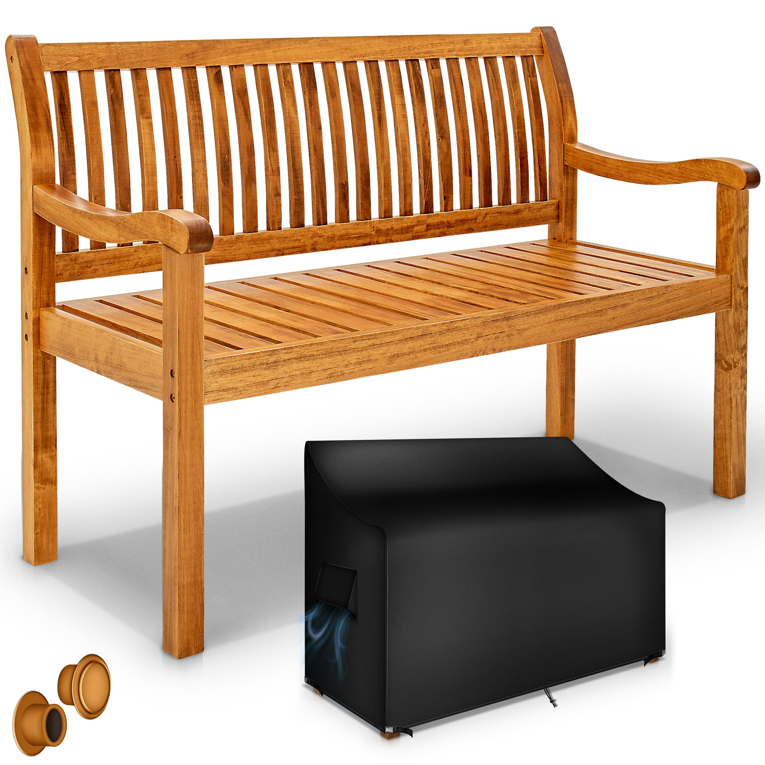 tillvex Gartenbank Holz 2-3 Sitzer inkl. Abdeckung wetterfest 125 cm | Parkbank Massivholz | Balkonbank Sitzbank 320 kg belastbar | Holzbank Gartenmöbel für Balkon, Terrasse & Garten