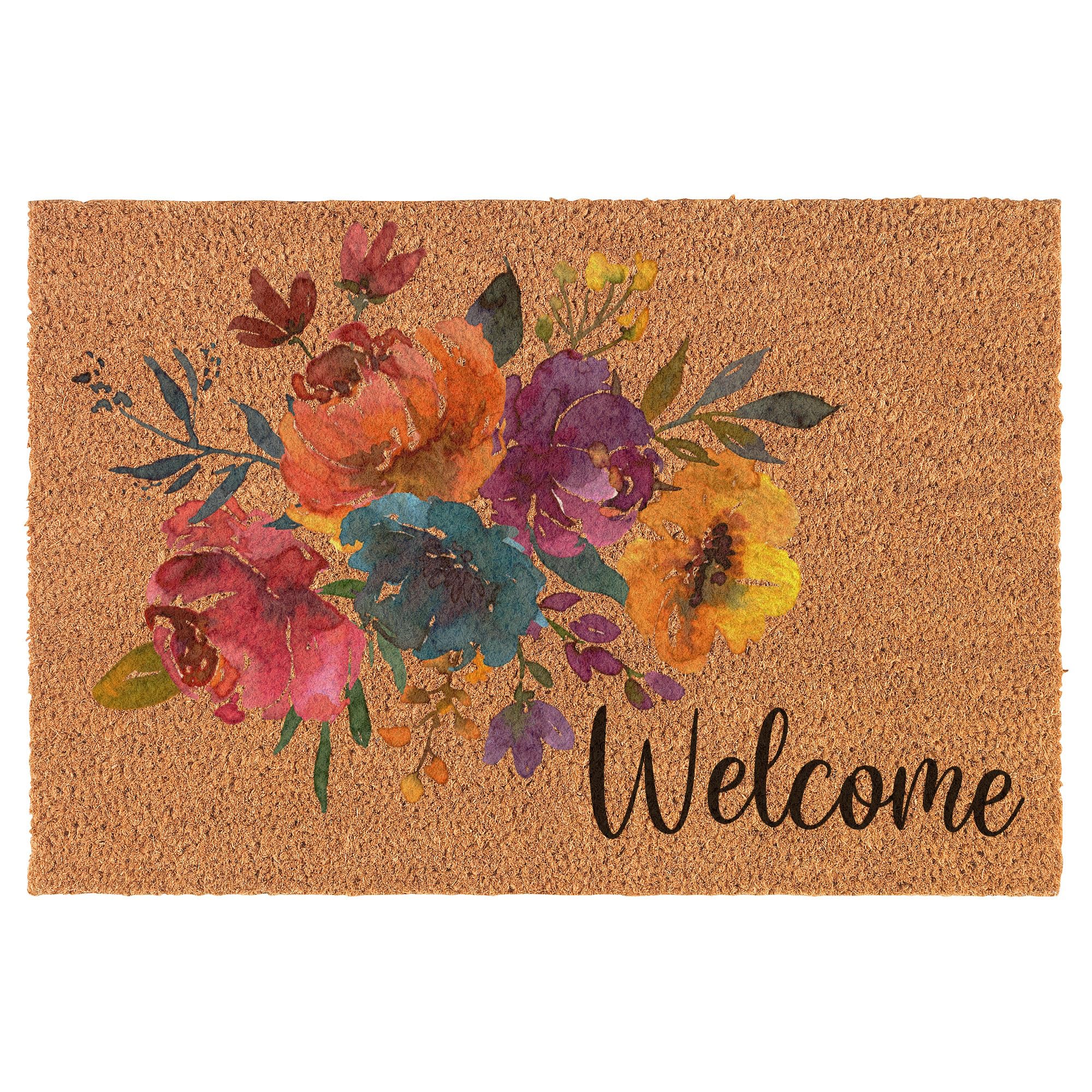 Welcome Doormat Coco Coir Door Mat Gift Watercolor Floral Flowers Welcome Corner (30" x 18")