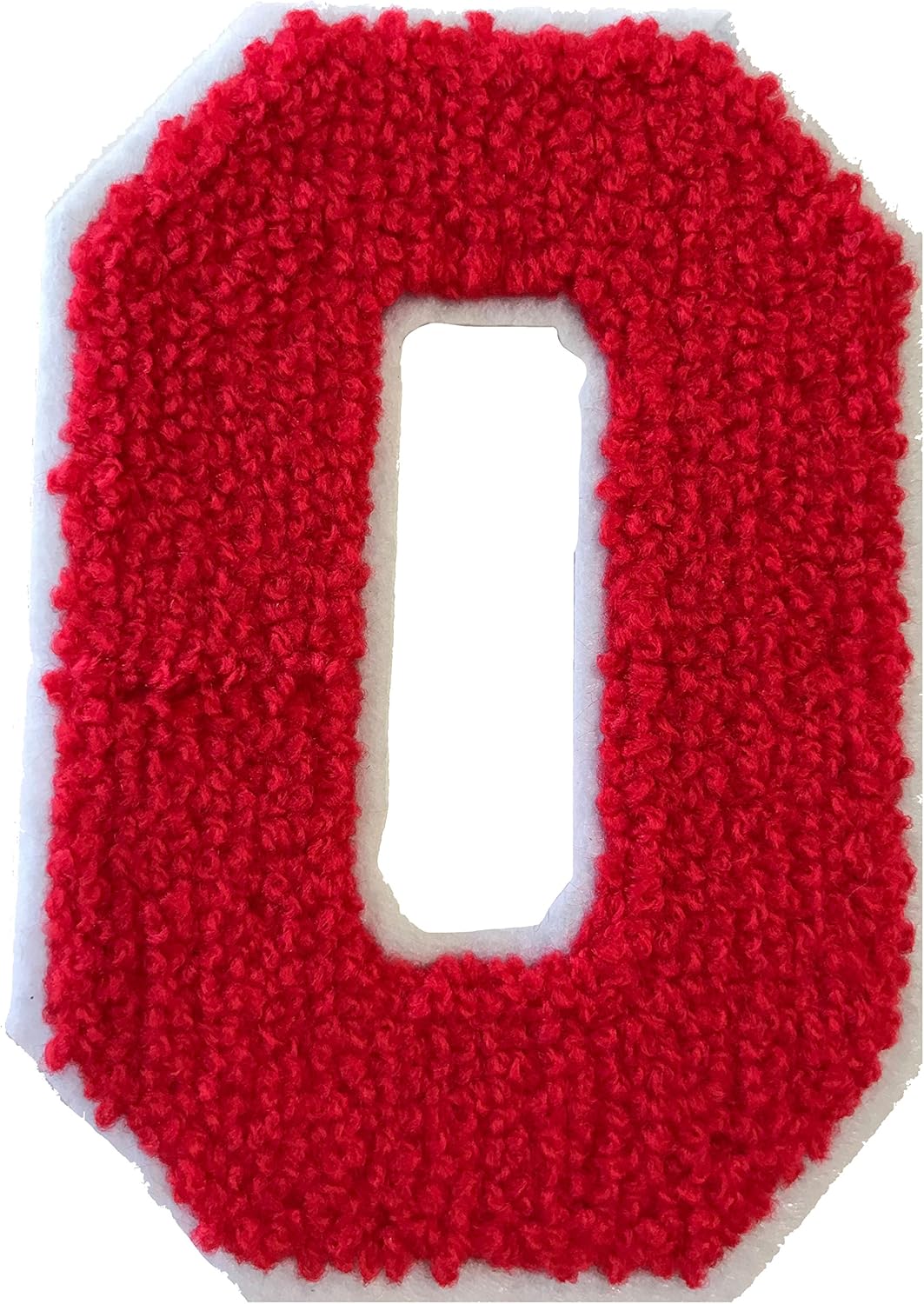 0 - RED ON White Chenille 8 VARSITIY Number Patches Ready to Iron-ON