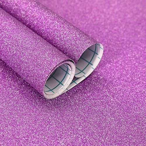 Papel tapiz con purpurina morada, papel tapiz autoadhesivo para gabinete, envoltura de regalos, decorativo, extraíble, de 17.7 x 196.8 pulgadas,
