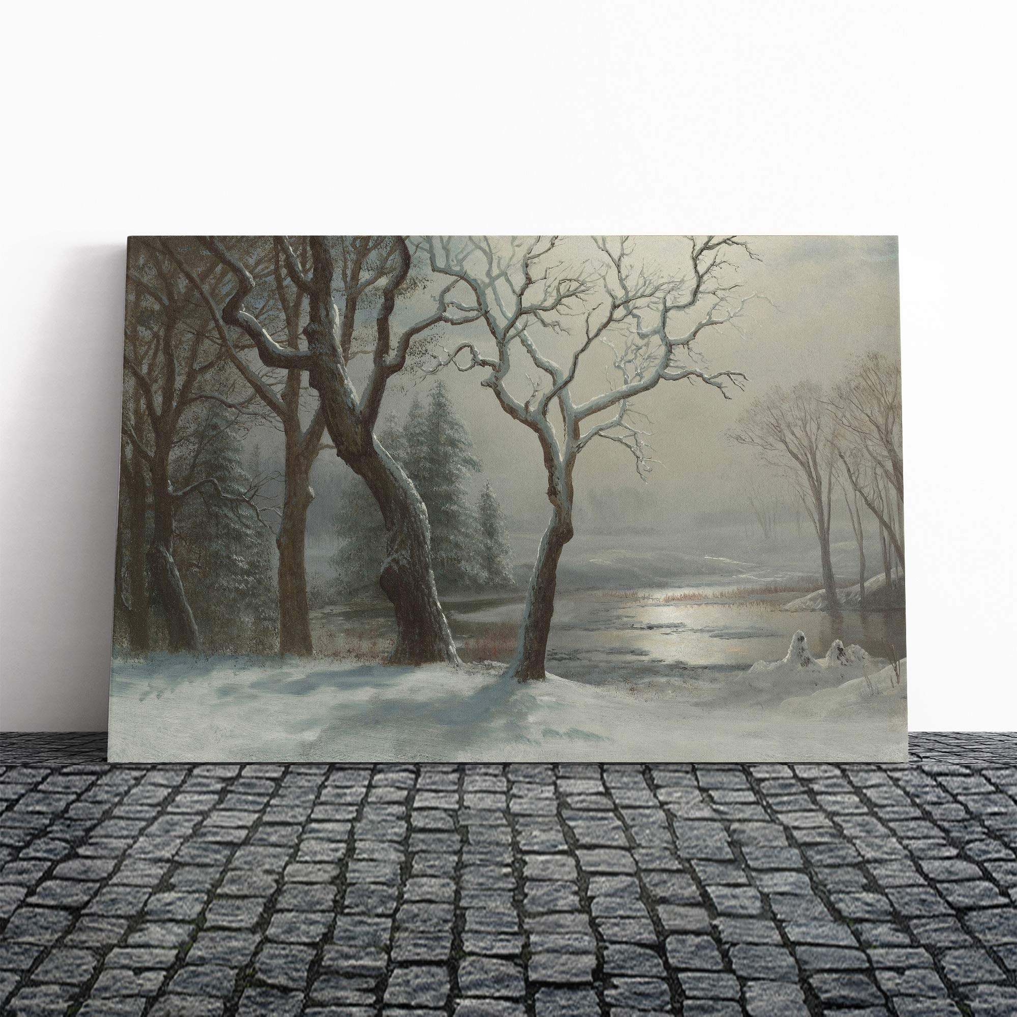 Albert Bierstadt Winter Scene No.1 Canvas Print | Gallery Wrapped 30mm Frame Wall Art | 30x20 inches | Ready to Hang | Modern Landscape Picture | Living Room Bedroom Lounge Office