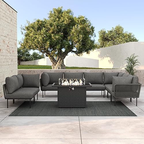 LayinSun 9 Pieces Aluminum Patio Furniture Set, Modern Modular Sectional