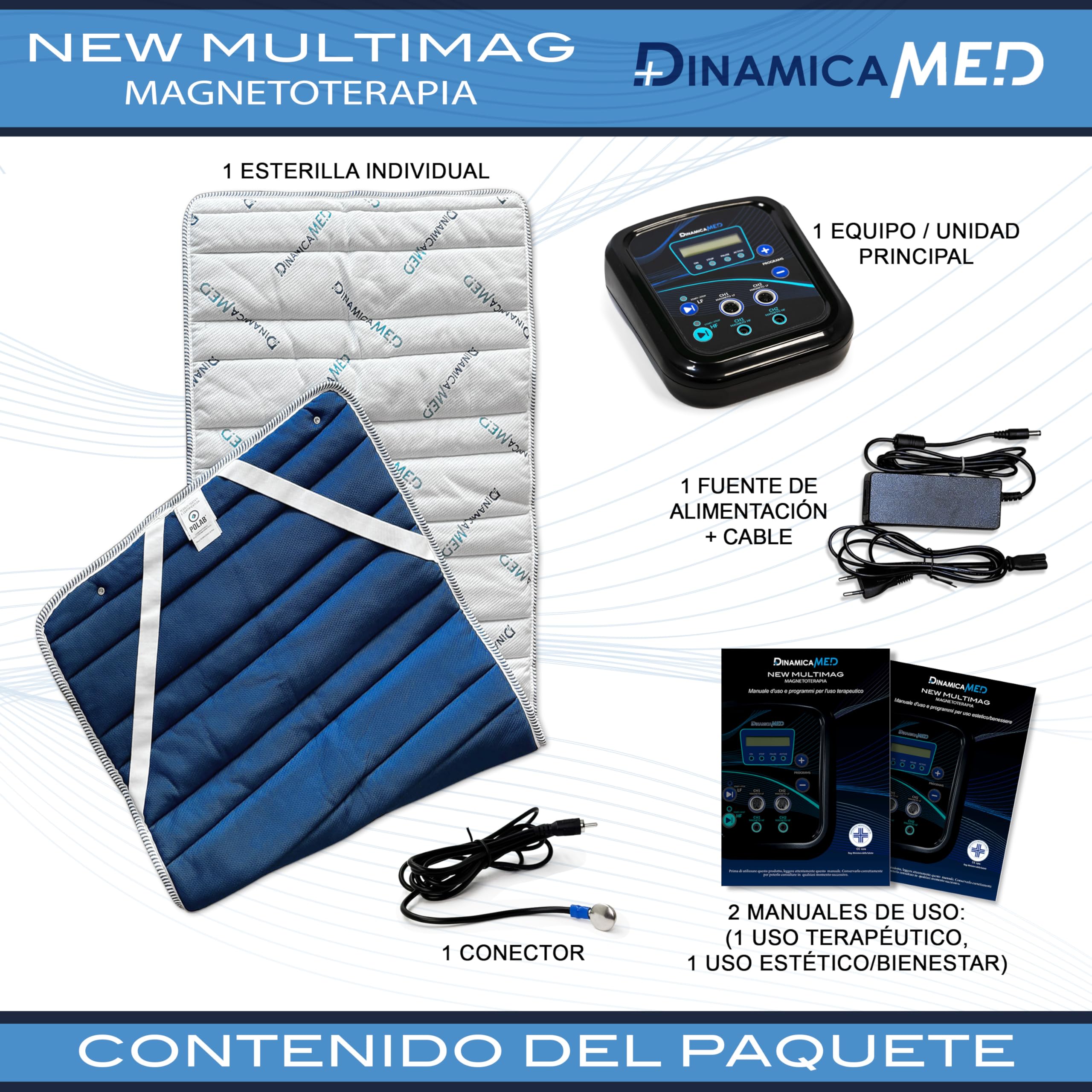 DinamicaMed® New MultiMag PRO 4.0 Máquina de Magnetoterapia – Equipo de Magnetoterapia, Alta Frecuencia (HF) con Difusor de tela 80 * 190, Magnetoterapia para Casa