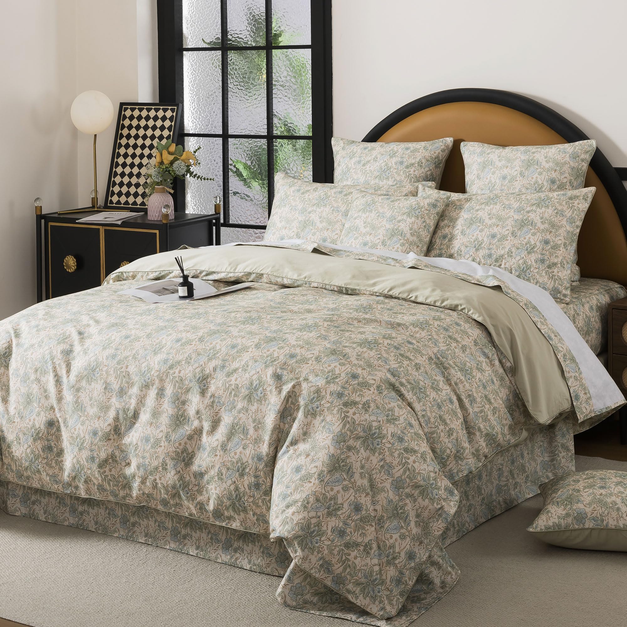 FADFAY Twin Duvet Cover Set 3 Pieces, 100% Cotton Vintage Floral Paisley Bedding, Shabby Sage Green Botanical Comforter Cover, Soft & Breathable Cottagecore Farmhouse Bedding, Hidden Zipper Closure
