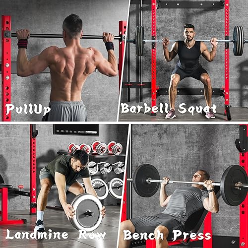 Miniatura 6 de MU Estante plegable para sentadillas de 2.36 x 2.36 pulgadas, 1100 libras montado en la pared con barra de dominadas ajustable, ganchos en J, minas
