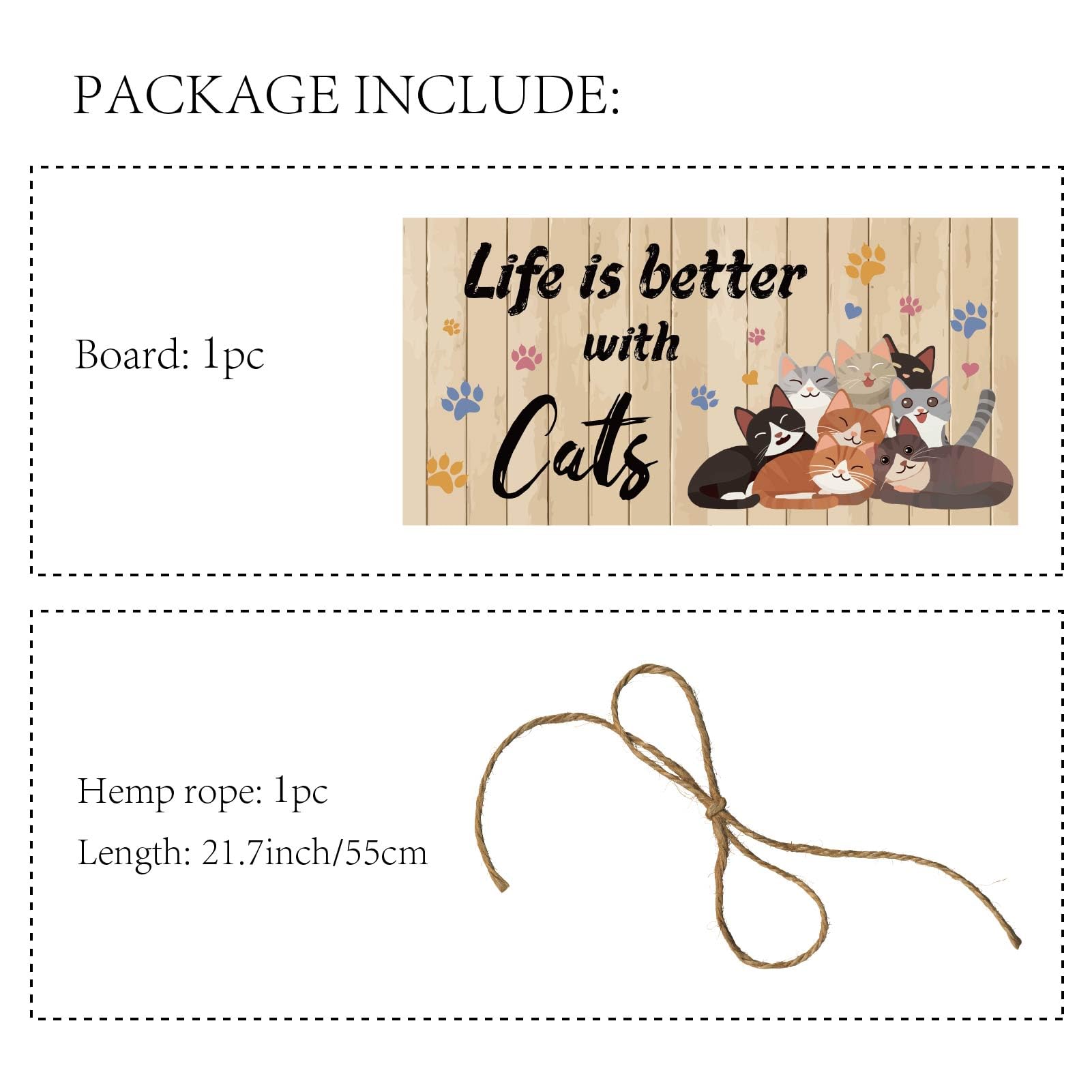 CREATCABIN Life is Better with Cats Wood Sign Rustic Wooden Plaque with Jute Twine Kitten Decorative Cat Paw Print Wall Art Decor for Pet Shop Home Hanging Ornament Cat Lover Gifts 12 x 6 Inch - Image 4