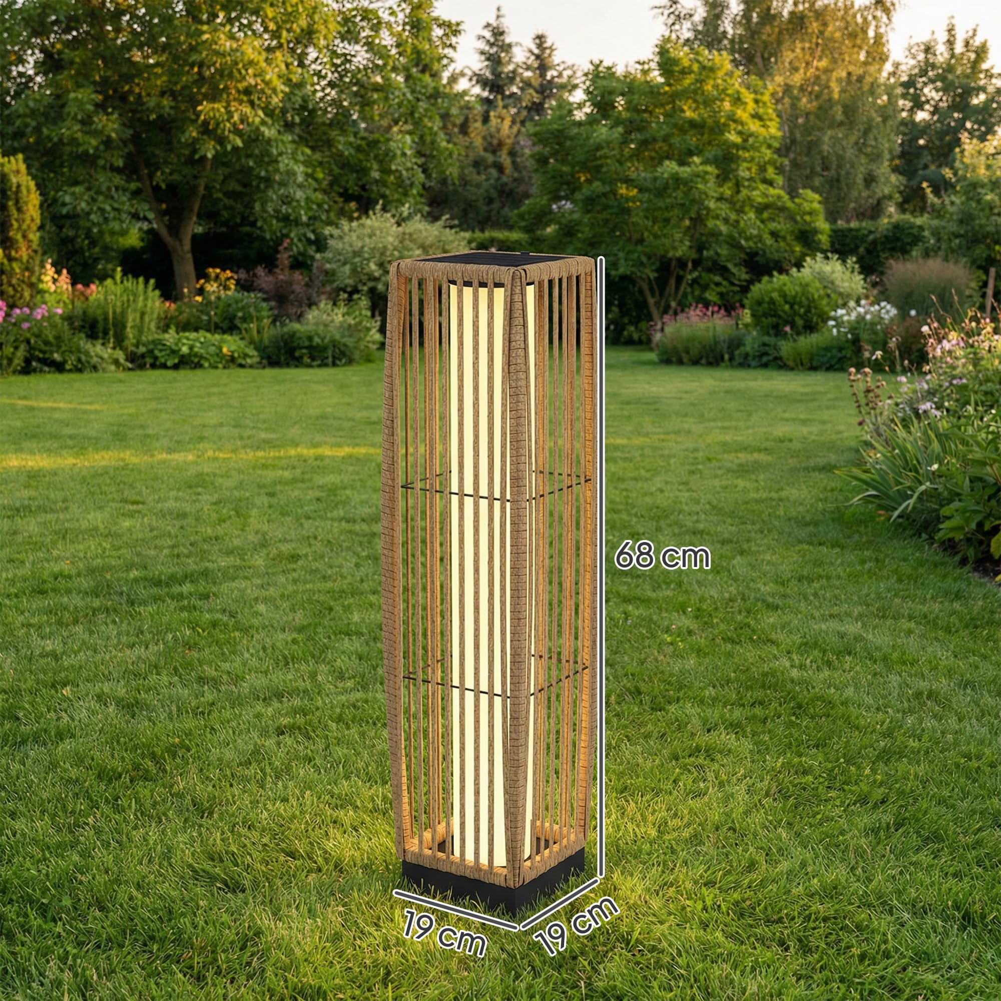 Outsunny Lanterne Solaire Extérieure en Résine Tressée, Lampadaire LED Rechargeable avec Capteur de Lumière pour Jardin