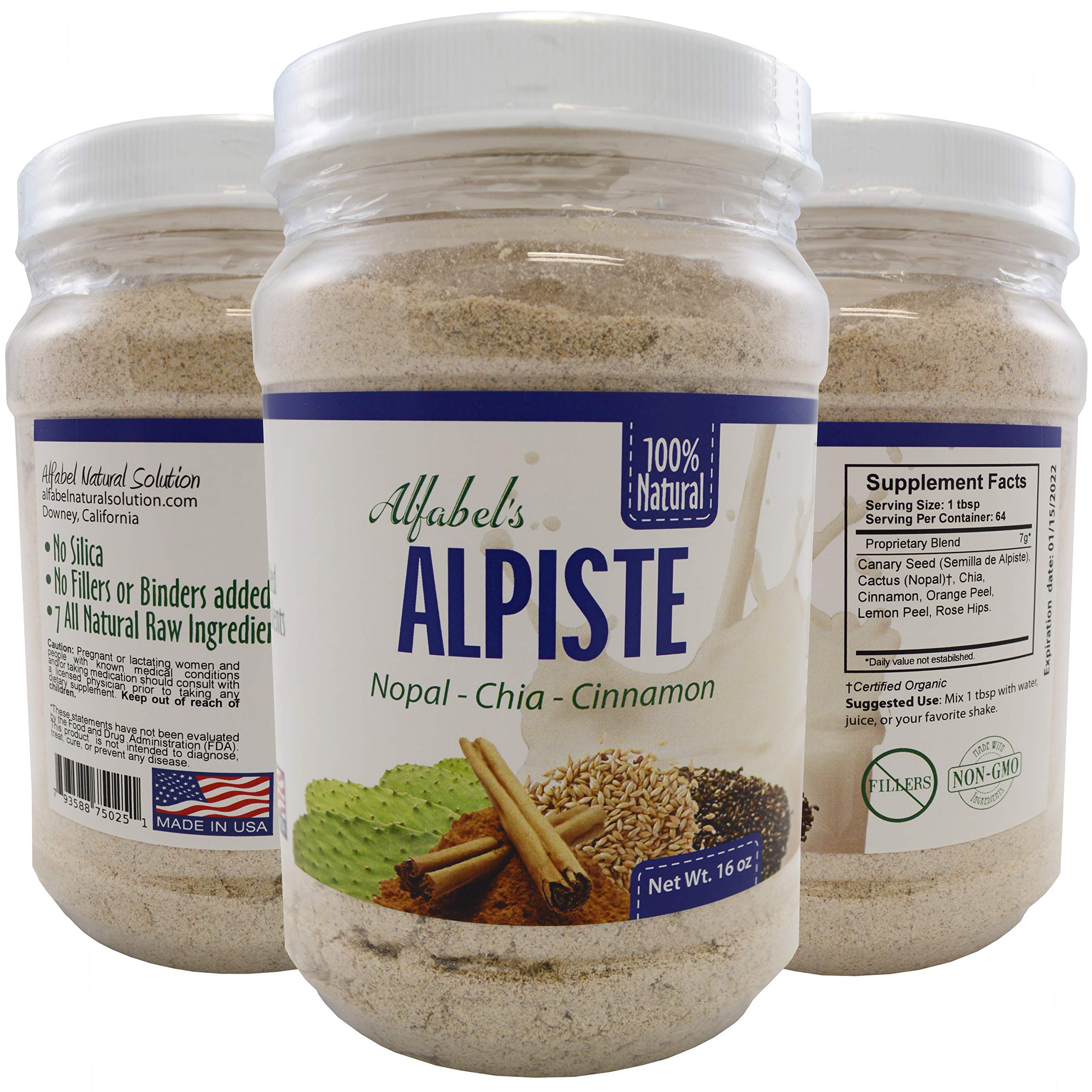 Alfabel Natural Solution 16 oz - Leche de Alpiste with Cactus (Nopal) - Chia - Cinnamon - No Silica - All