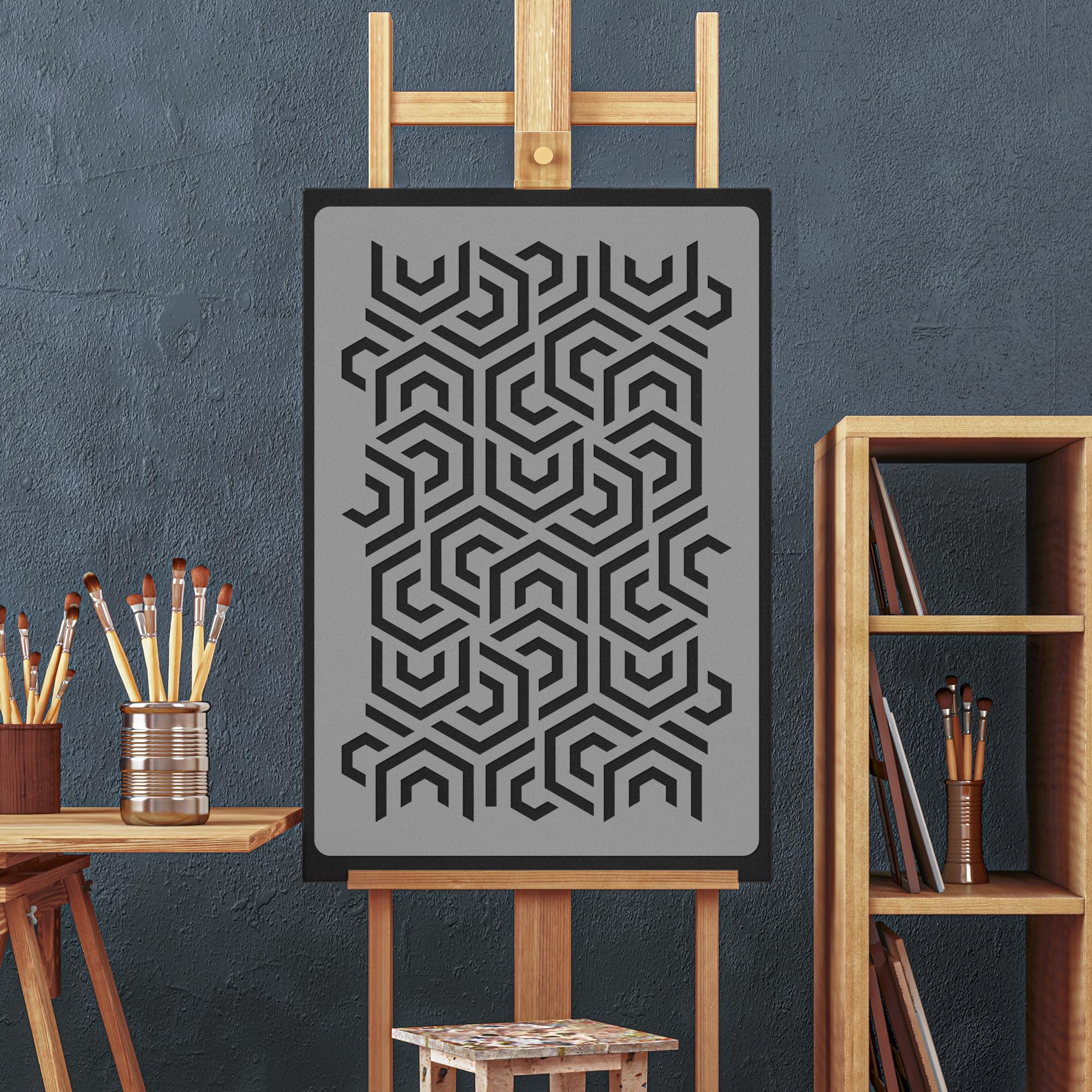 NAKLEO Stencil per Pittura Grandi Dimensioni 59x95cm, Esagono Vortice Geometrico Modello per Pareti, Plastica e Riutilizzabile Fai Da Te Carta da Parati Decorazioni Casa, Muro Legno Mobili