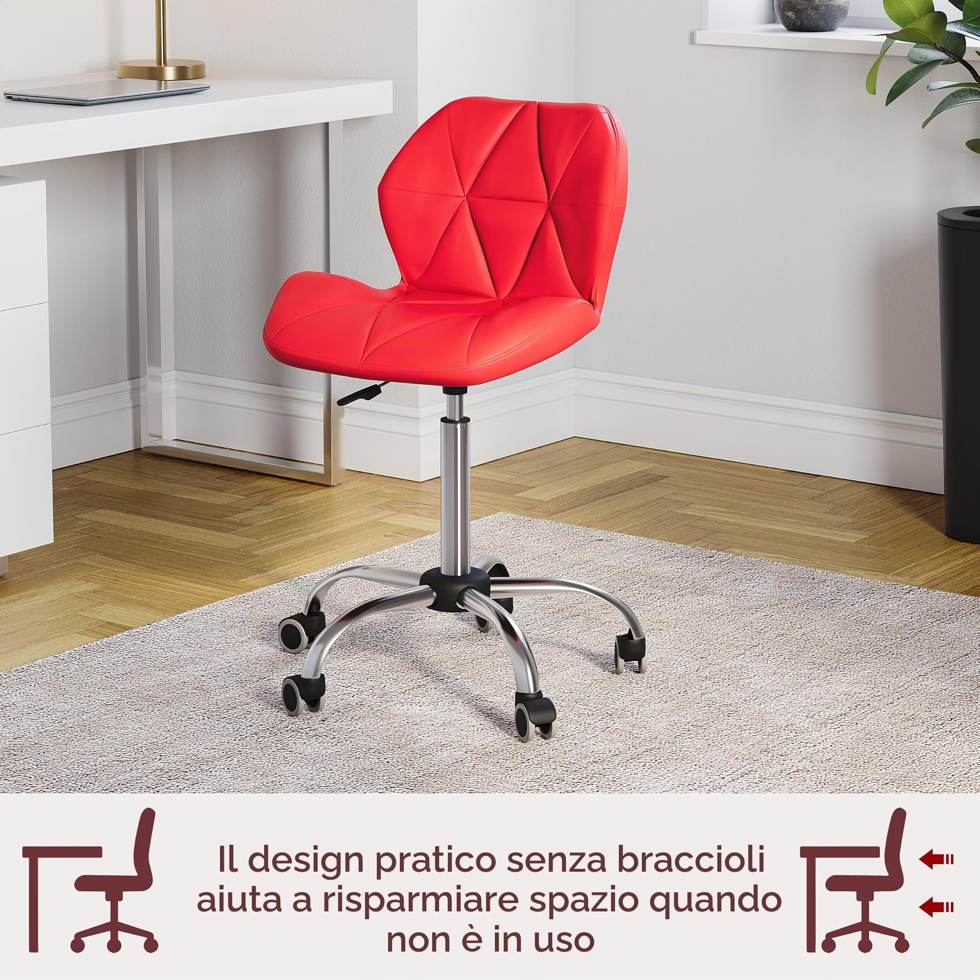 Vida Designs Geo Sedia da Ufficio per Computer, Colore Rosso, con Gambe Regolabili e Girevoli, H 80 96 x W 47.5 x D 49 cm