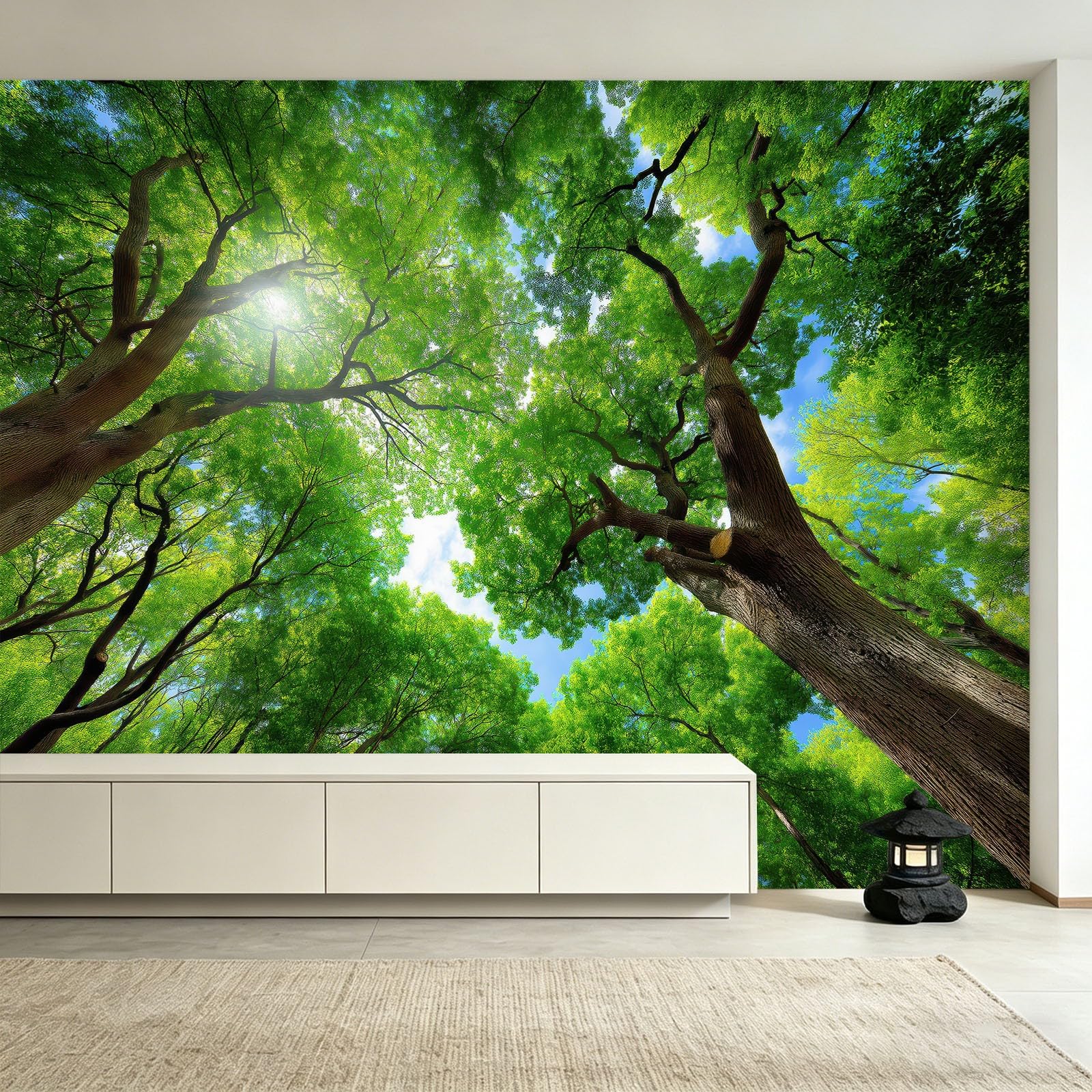 Générique Panoramiczna tapeta z naturalnym krajobrazem rośliny 350 x 256 cm, tapeta z włókniny liście błękitne niebo chmury - fototapeta do salonu, sypialni i biura, dekoracja ścienna druk HD