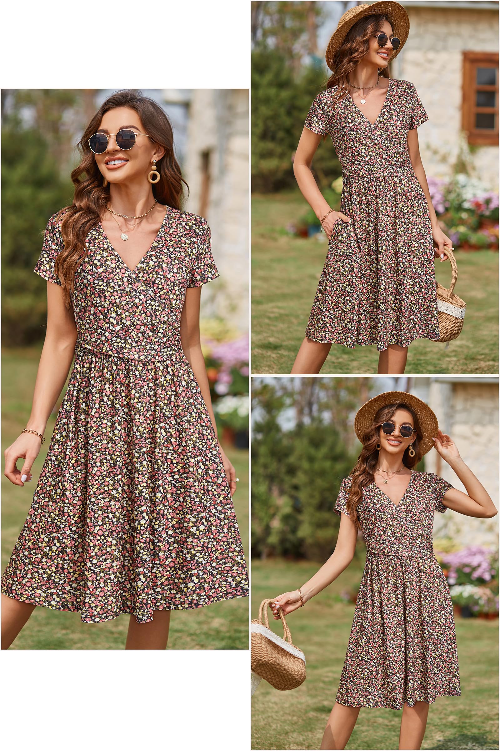 OUGES Robe De Maternité D'été Pour Femme Robe D'allaitement Décontractée à Col en V et Poches