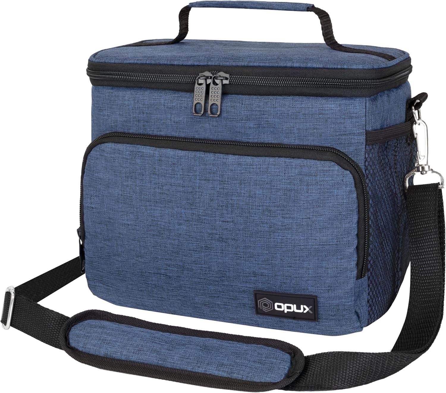 opux Insulated Lunch Bag for Men Women, Soft Lunch Box for Office Work School Picnic, Leakproof Lunch Cooler Bag with Shoulder Strap for Kid Adult Boy Girl, Medium Lunchbox Lunch Tote (Heather Navy)