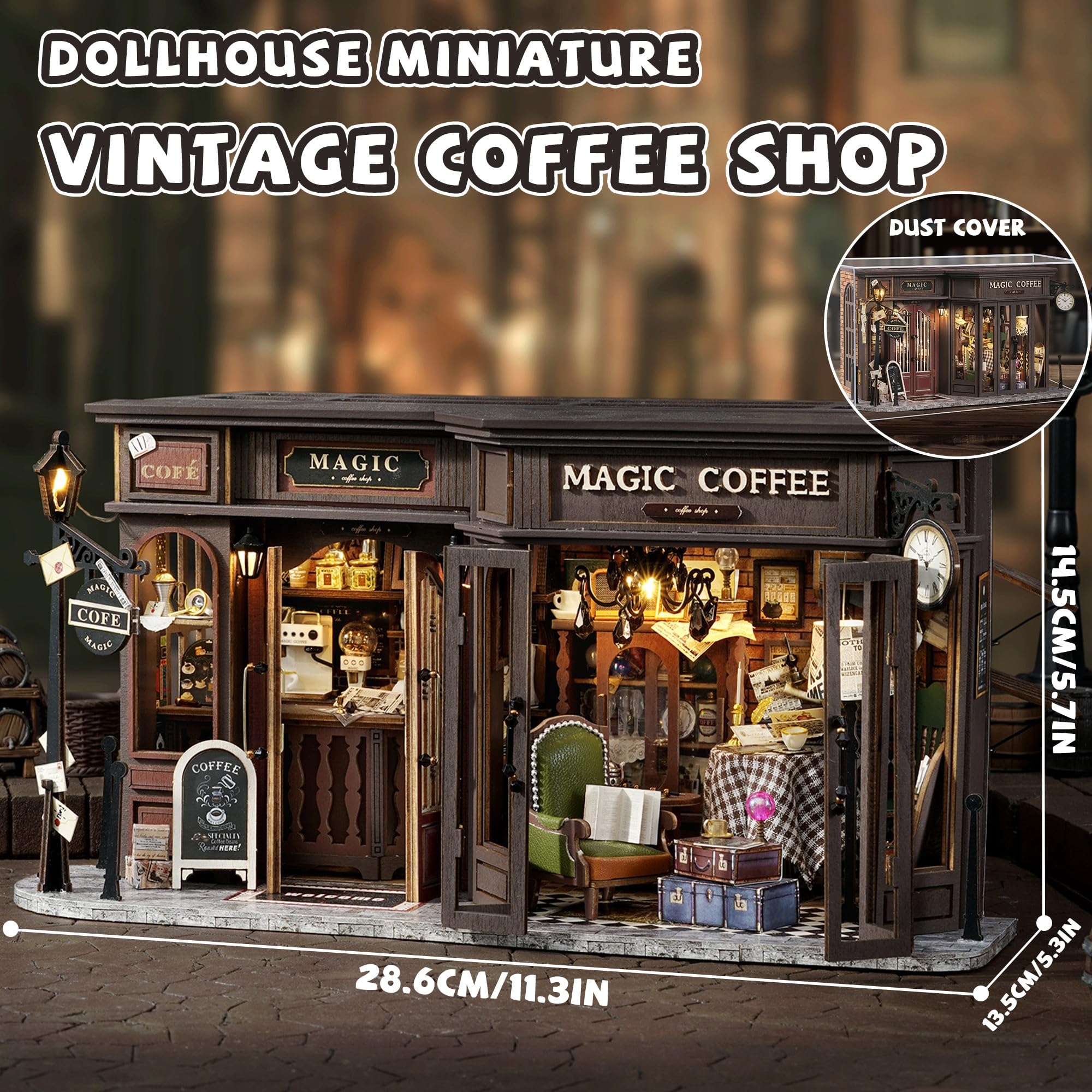 Kisoy Romantic and Cute Dollhouse Miniature DIY House Kit Creative Room Perfect DIY Gift for Friends,Lovers and Families (Vintage Coffee Shop)