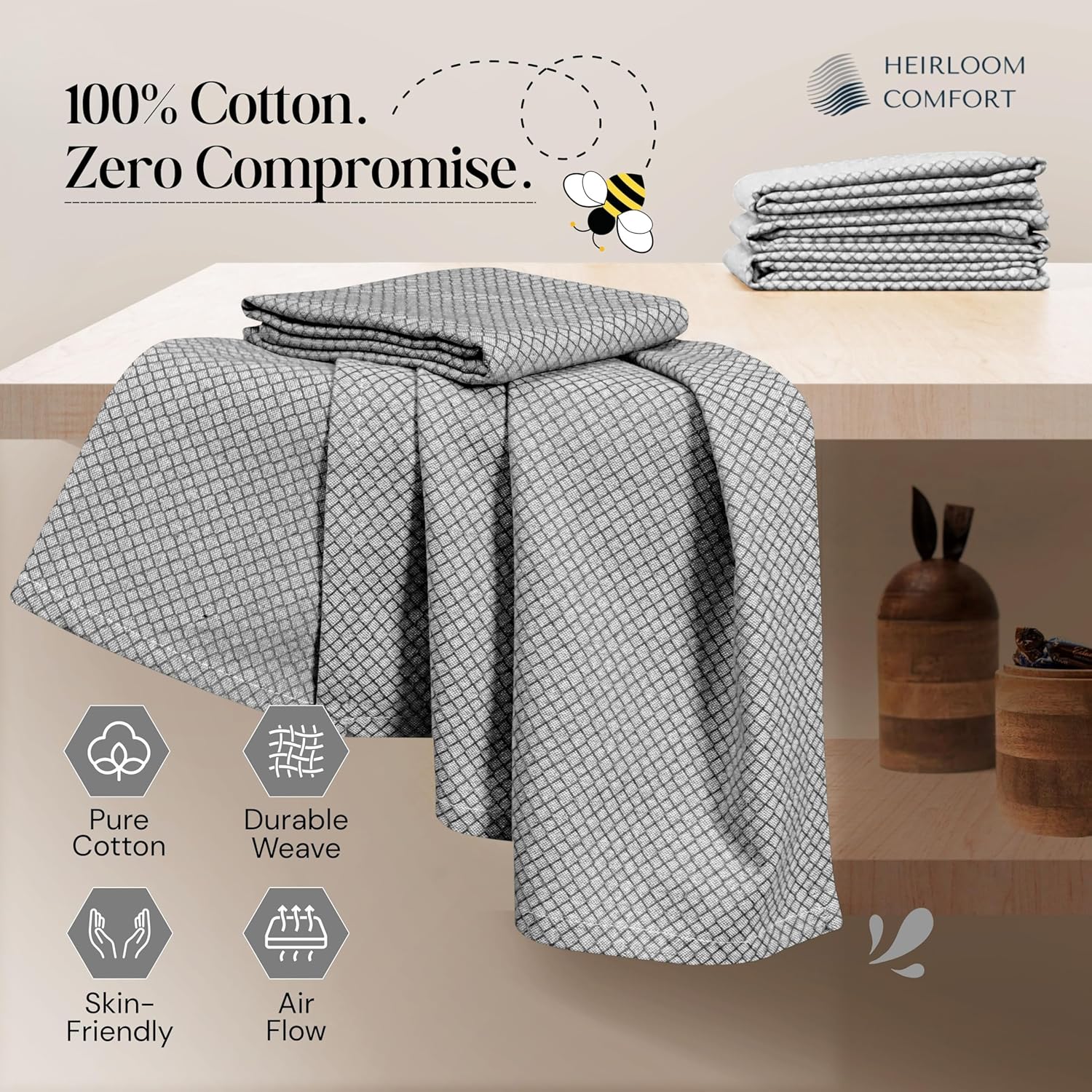 Grey Honeycomb Kitchen Towels 12 Pack, 16x26 Inch, 100% Cotton, Fast Dry, Ultra Absorbent, Reusable Dish Towels for Drying Dishes, Cleaning & Home Kitchen Essentials