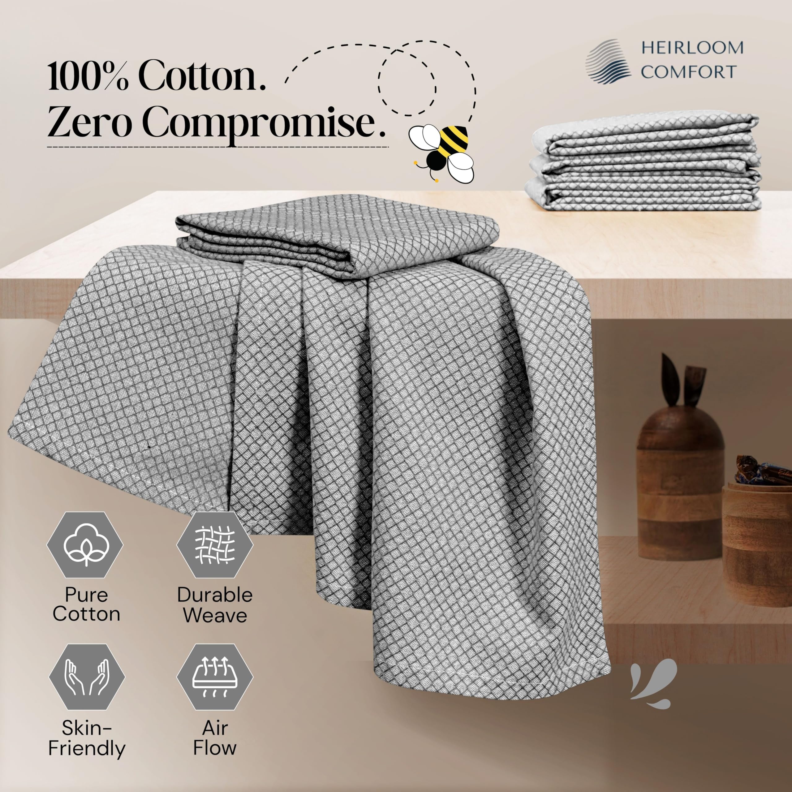 Strofinacci da cucina grigi a nido d'ape, 40 x 66 cm, 100% cotone, ad asciugatura rapida, ultra assorbenti, riutilizzabili, per asciugare i piatti, la pulizia e gli accessori per la