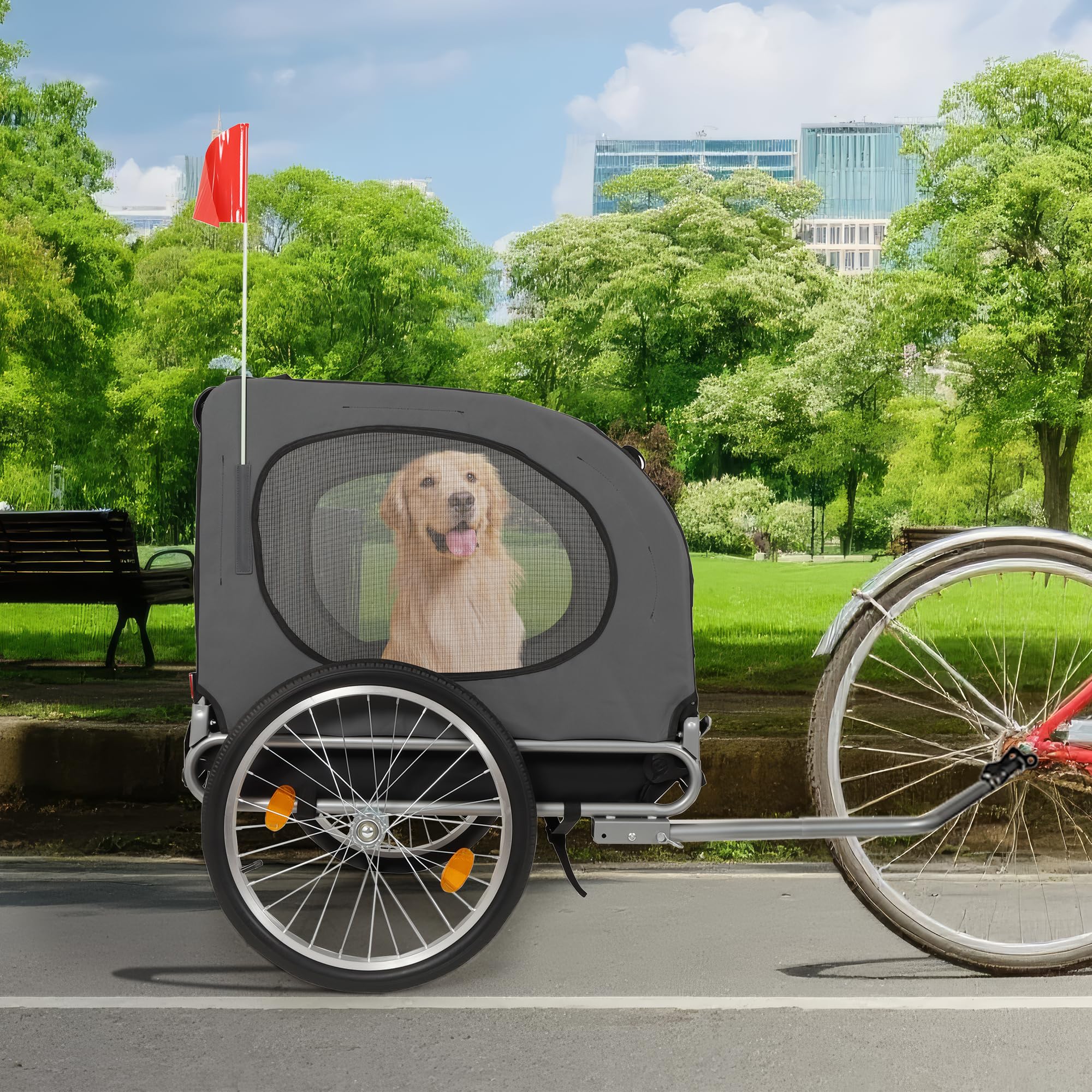 Hunde-Fahrradanhänger, Oxford-Stoff, Haustier-Fahrradträger mit Universal-Kupplung, 48,3 cm luftgefüllte Reifen, wasserabweisend, Haustier-Kinderwagen, unterstützt bis zu 40 kg für kleine und
