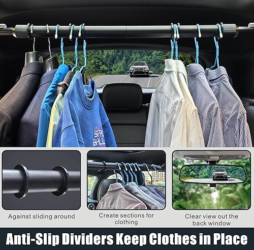 Miniatura 7 de Barra ajustable para colgar ropa de automóvil, de 30 a 50 pulgadas, barra de suspensión resistente para vehículos pequeños o medianos, armario de