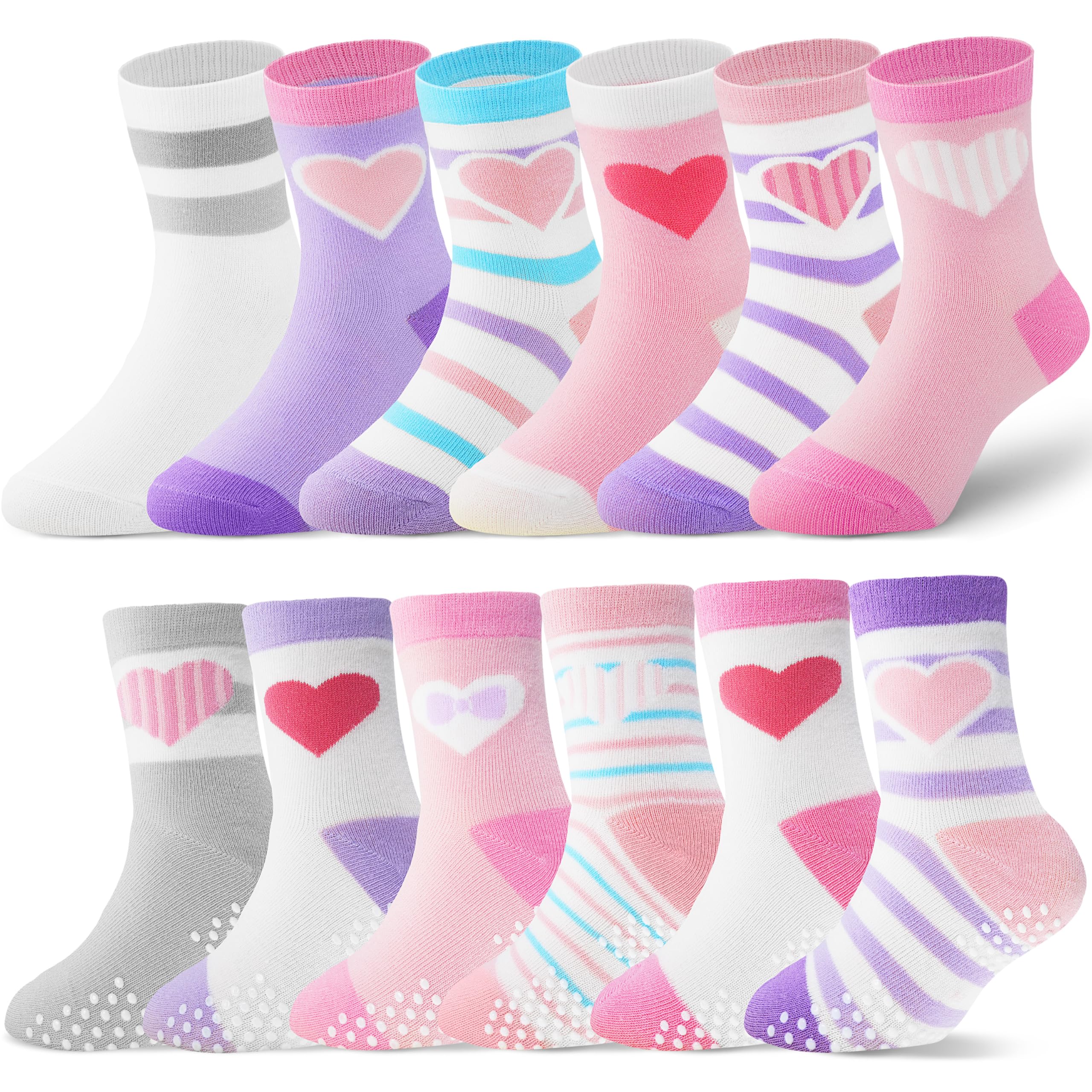 ANTSANG Baby Girls Toddlers Grips Socks, Kids Unicorn Crew Cotton Socks