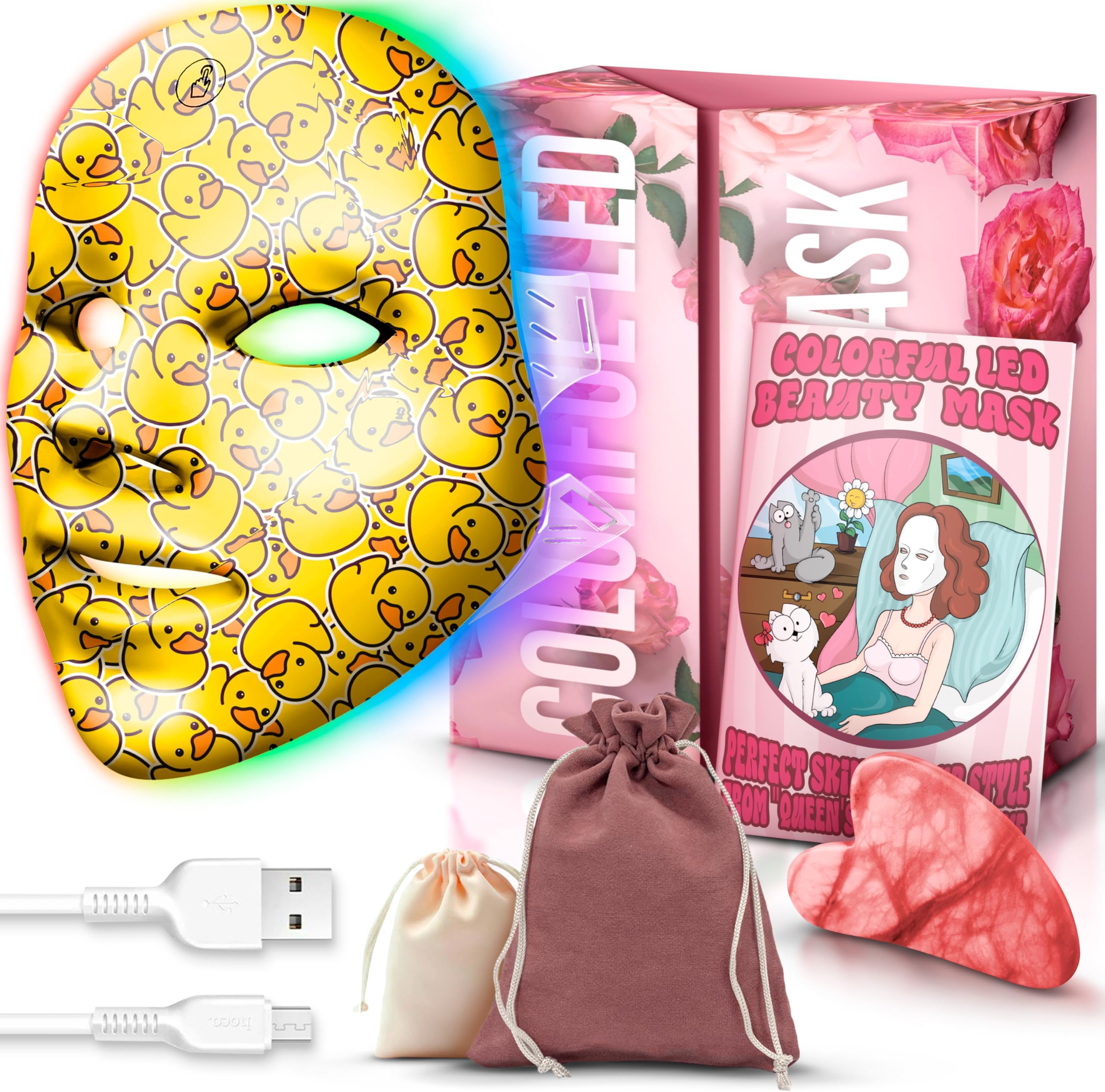 Red Light Therapy for Face, Led Face Mask Light Therapy, 7-1 Colors LED Facial Skin Care Mask, Salon Effect at Home (Duck Edition)
