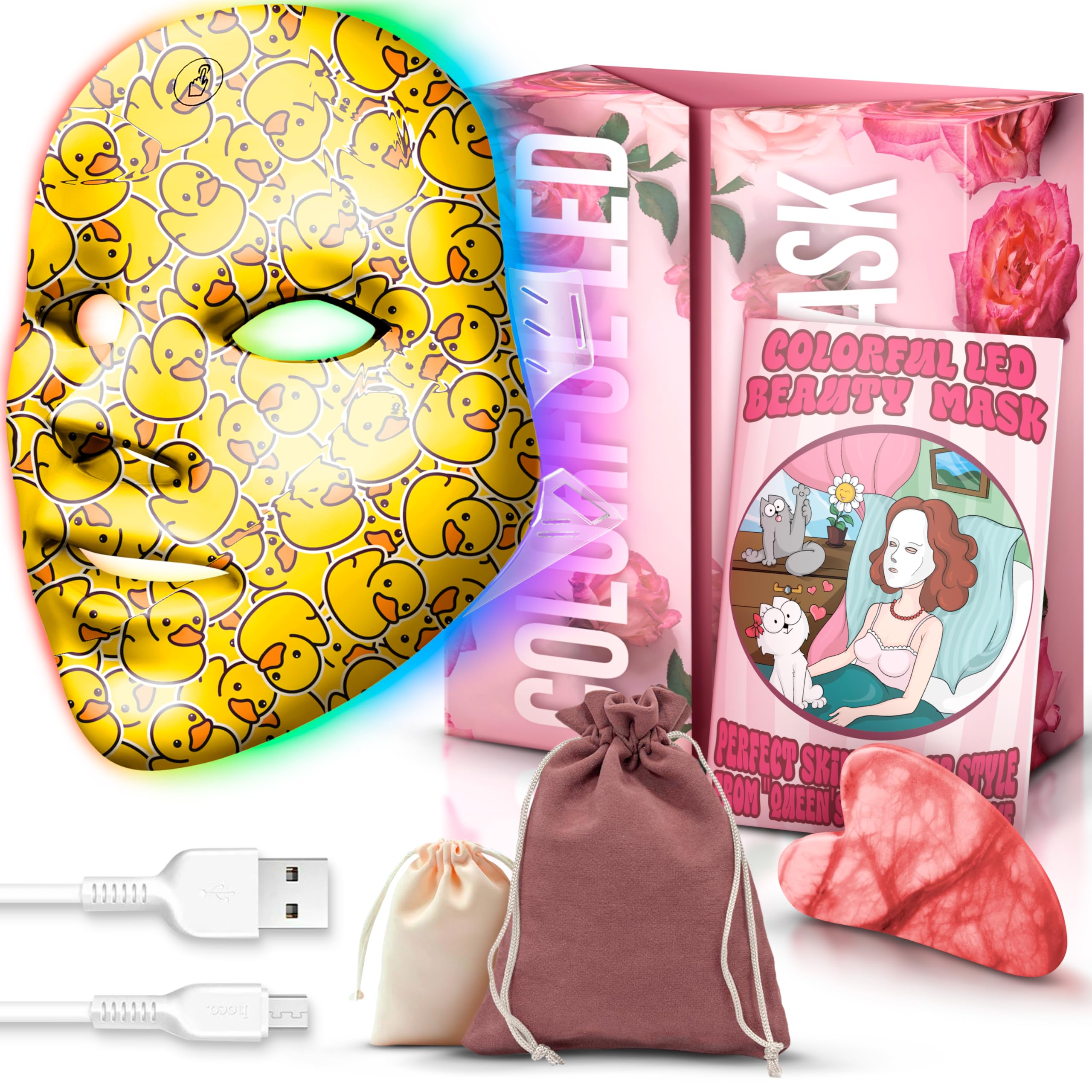 Red Light Therapy for Face, Led Face Mask Light Therapy, 7-1 Colors LED Facial Skin Care Mask, Salon Effect at Home (Duck Edition)