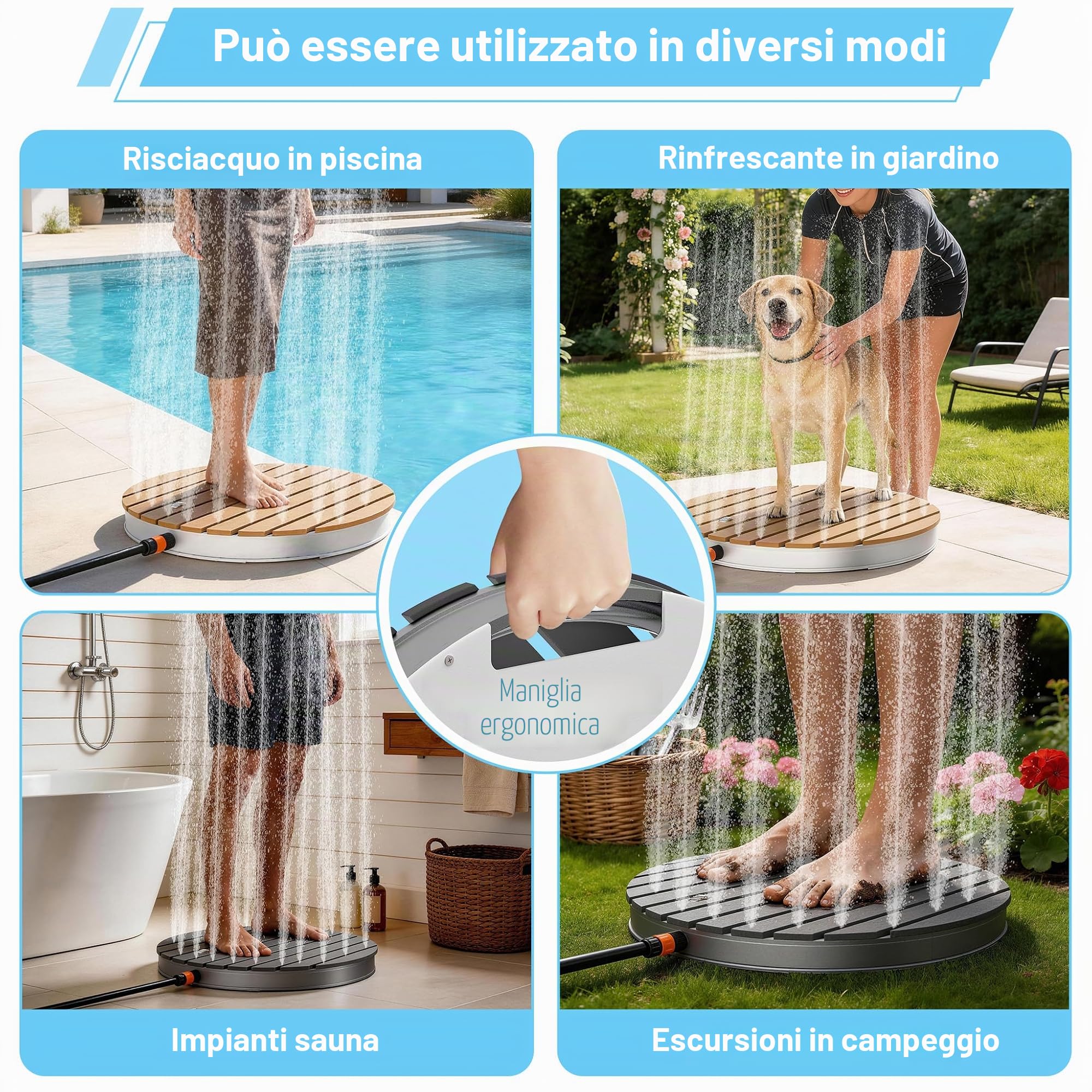 UISEBRT Doccia da giardino esterna in WPC e alluminio – Mobile pavimento doccia solare doccia da campeggio – altezza fontana regolabile fino a 4 m – per piscina giardino terrazza (rotonda – antracite)