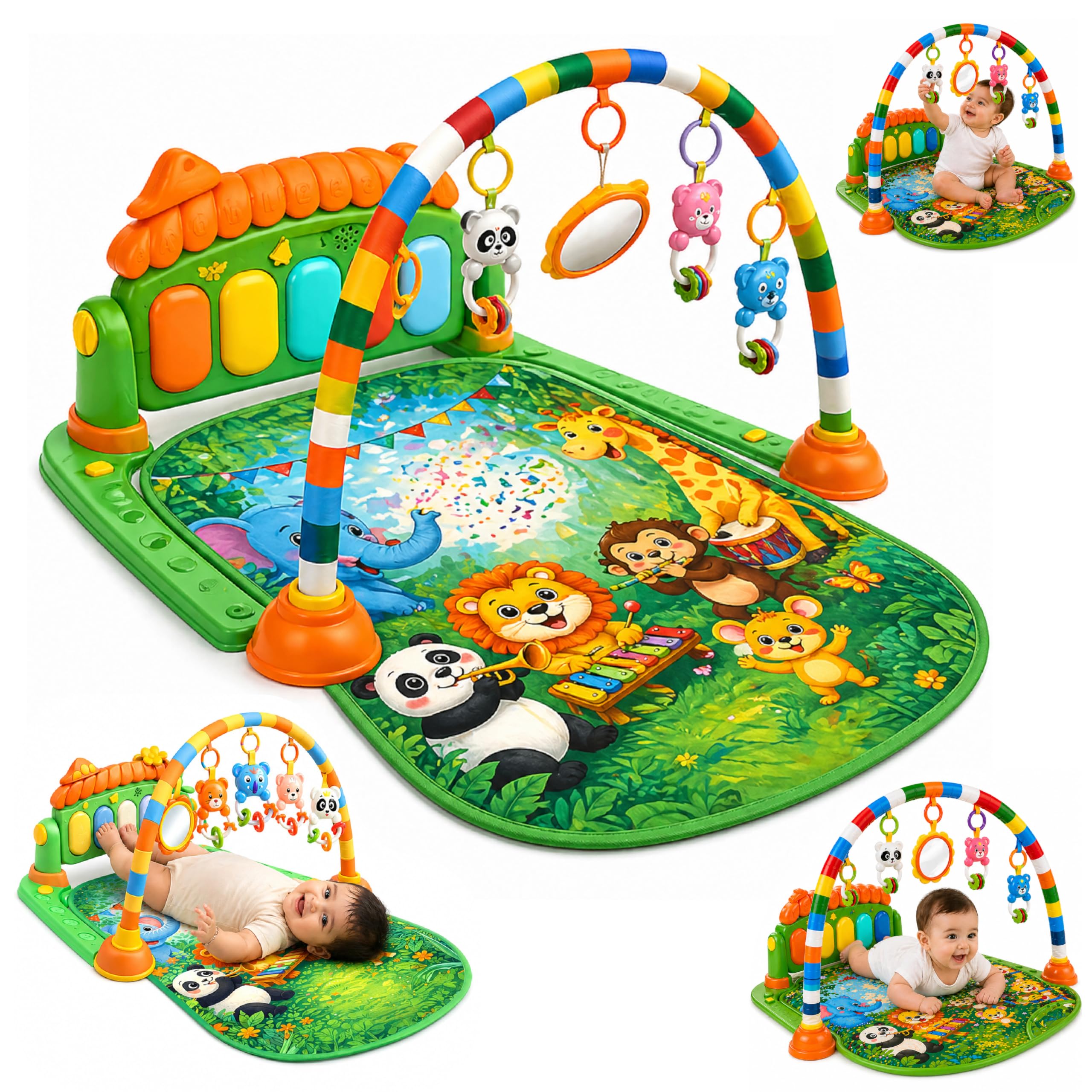 Lifelong Jungle Piano Playgym | Musical Mat with Lights, Hanging Toys| Soft Tummy Time, Crawling Play Mat, Motor Skills Development| Kick & Play Piano Fitness Rack (0–24 Months, 6 Month Warranty)