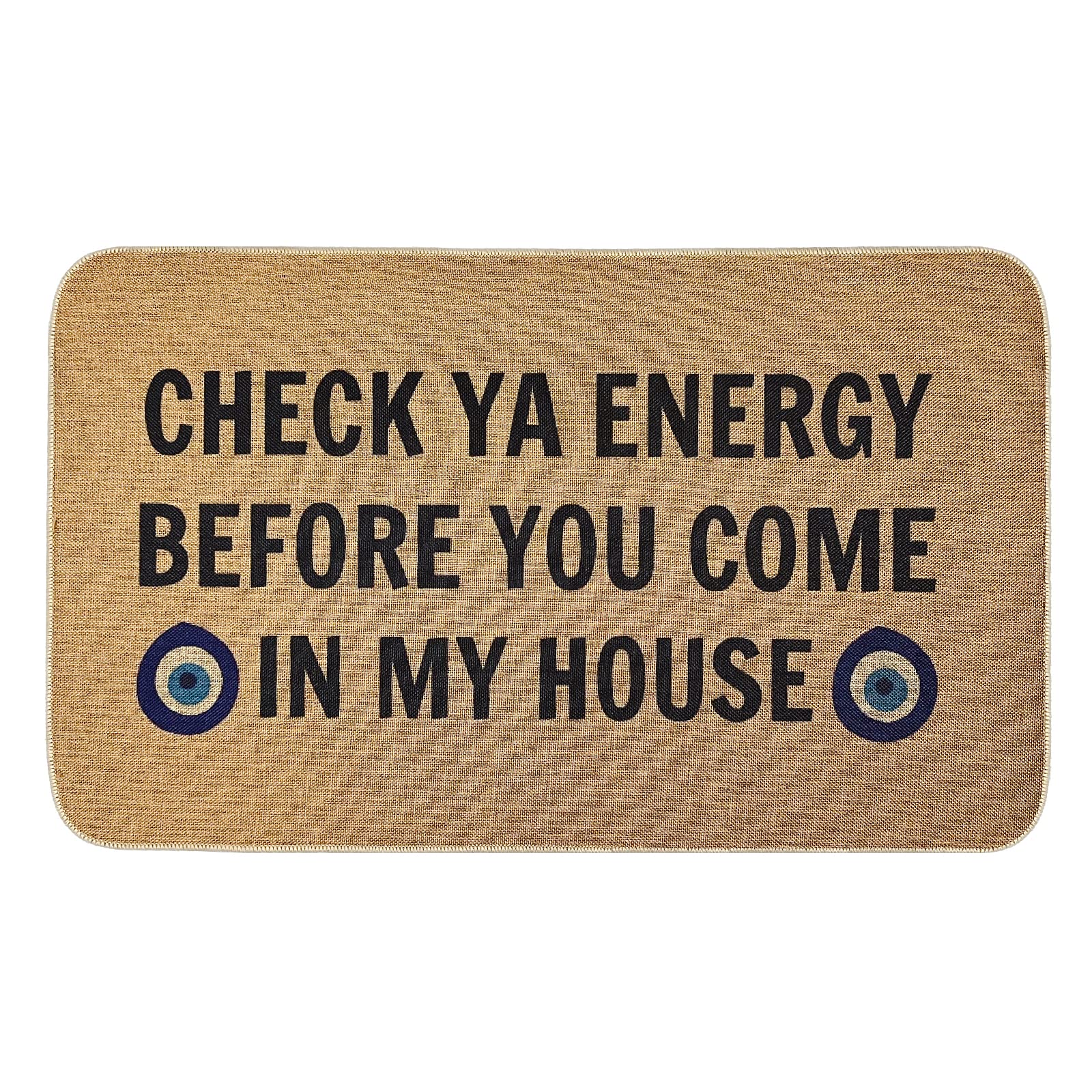 AZJOYLIFEFunny Door Mats Indoor Entrance Welcome Mats Outdoor Rugs for Entryway, Boho Doormat Non Slip Rubber Mat Resist Dirt Low Profile for Home Porch Patio Garage (Check Your Energy, 24x36 inch)