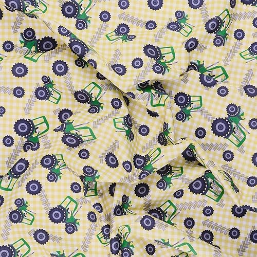 Miniatura 2 de Mook Fabrics Cotton Little Farm Tractor, Corte amarillo por yarda