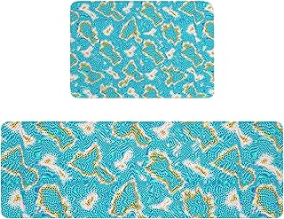 Abstract Dots Kitchen Runner Rug Mat, Bath Shower Bathtub Welcome Door Floor Mat, Gradient Blue Yellow Modern Dizziness Lines Washable Indoor Outdoor Throw Entry Area Rug Doormat