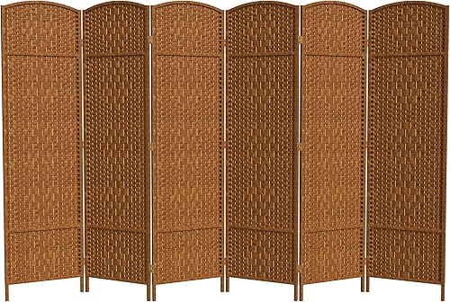 Miniatura 26 de Divisor de ambiente resistente de 6 pies, pantalla de privacidad plegable de fibra de ratán con patrón de diamante, Madera, Mocha oscuro Mocha