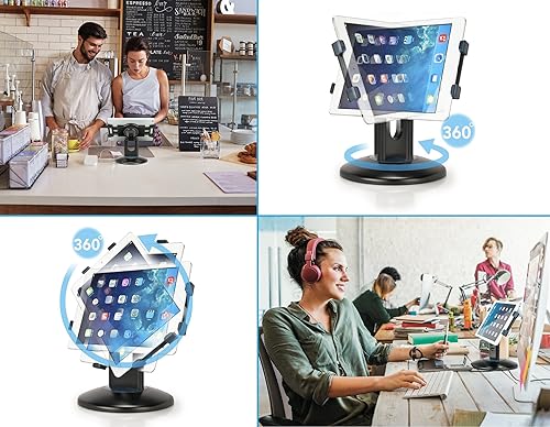 Miniatura 2 de Soporte giratorio de alta calidad para tablet de 360 para escritorio, soporte ajustable para tabletas de 7.9 a 13 pulgadas, base giratoria con peso,