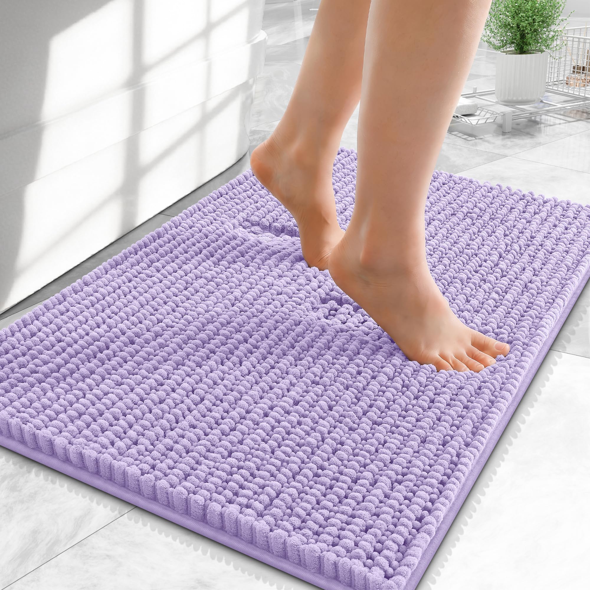 OLANLY Thick Chenille Small Bathroom Rugs Mats 24x16, Lavender