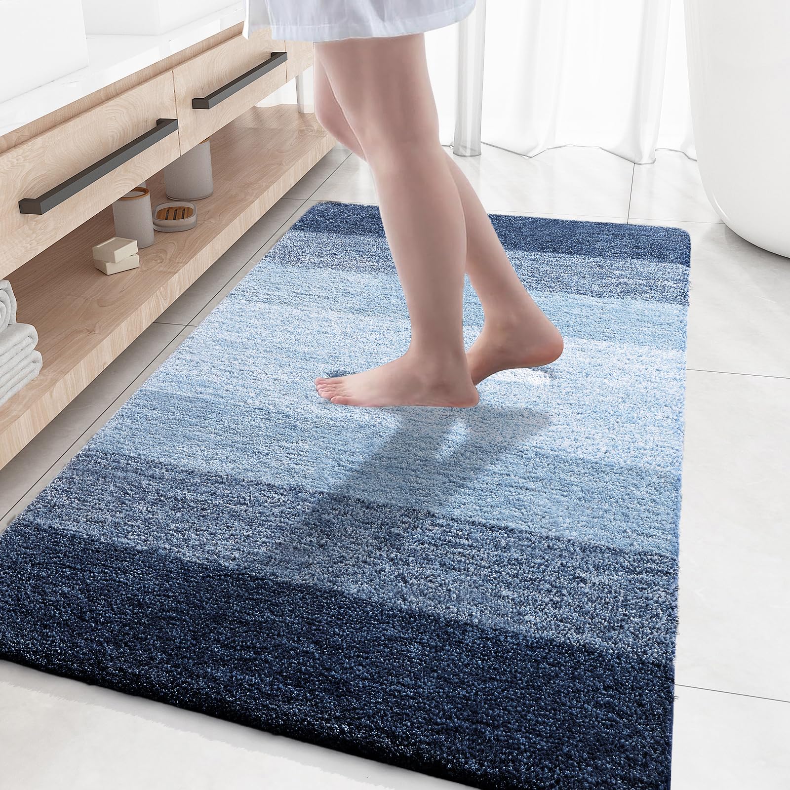 OLANLY Large Bathroom Rugs 44x32, Extra Soft Absorbent Microfiber Bath Rugs | Navy Blue, Non-Slip Quick-Drying Rubber Backing, Washable Plush Bath Mat for Floor, Tub and Shower, Home Decor Accessories