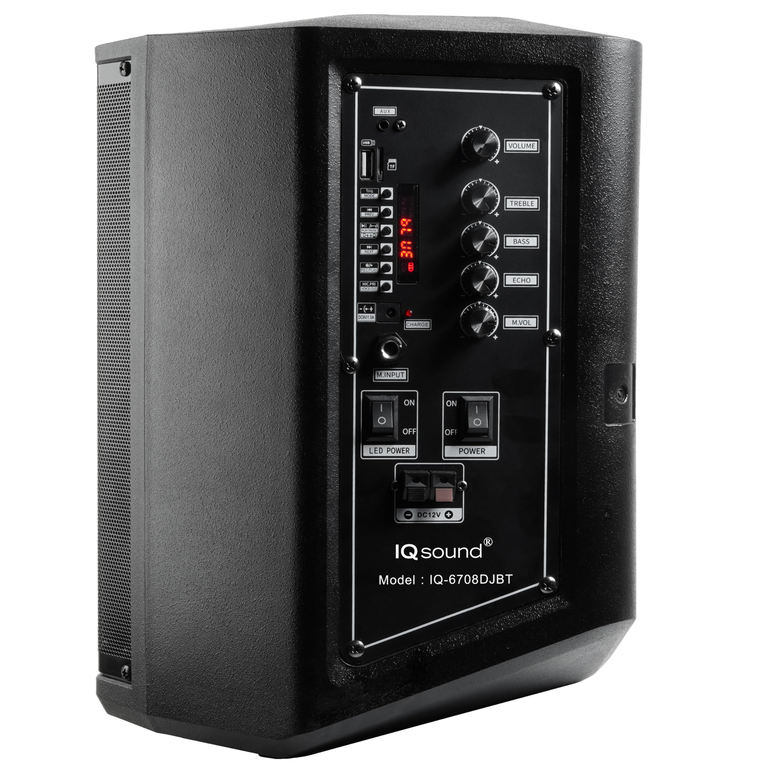 Supersonic IQ Sound IQ-6708DJBT Tragbarer Bluetooth-Lautsprecher, entfesseln Sie kraftvollen Klang, schillernde Lichtshow, neigbare Audio-Verbesserung, USB/SD/AUX-Eingang, TWS und FM-Radio (8 Zoll)