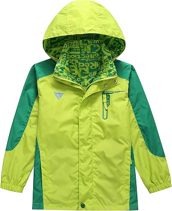 Boys Rain Jacket with Hood Waterproof Casual Lightweight Zipper Raincoat for Kids Outwear Windbreaker Clothes 5-14