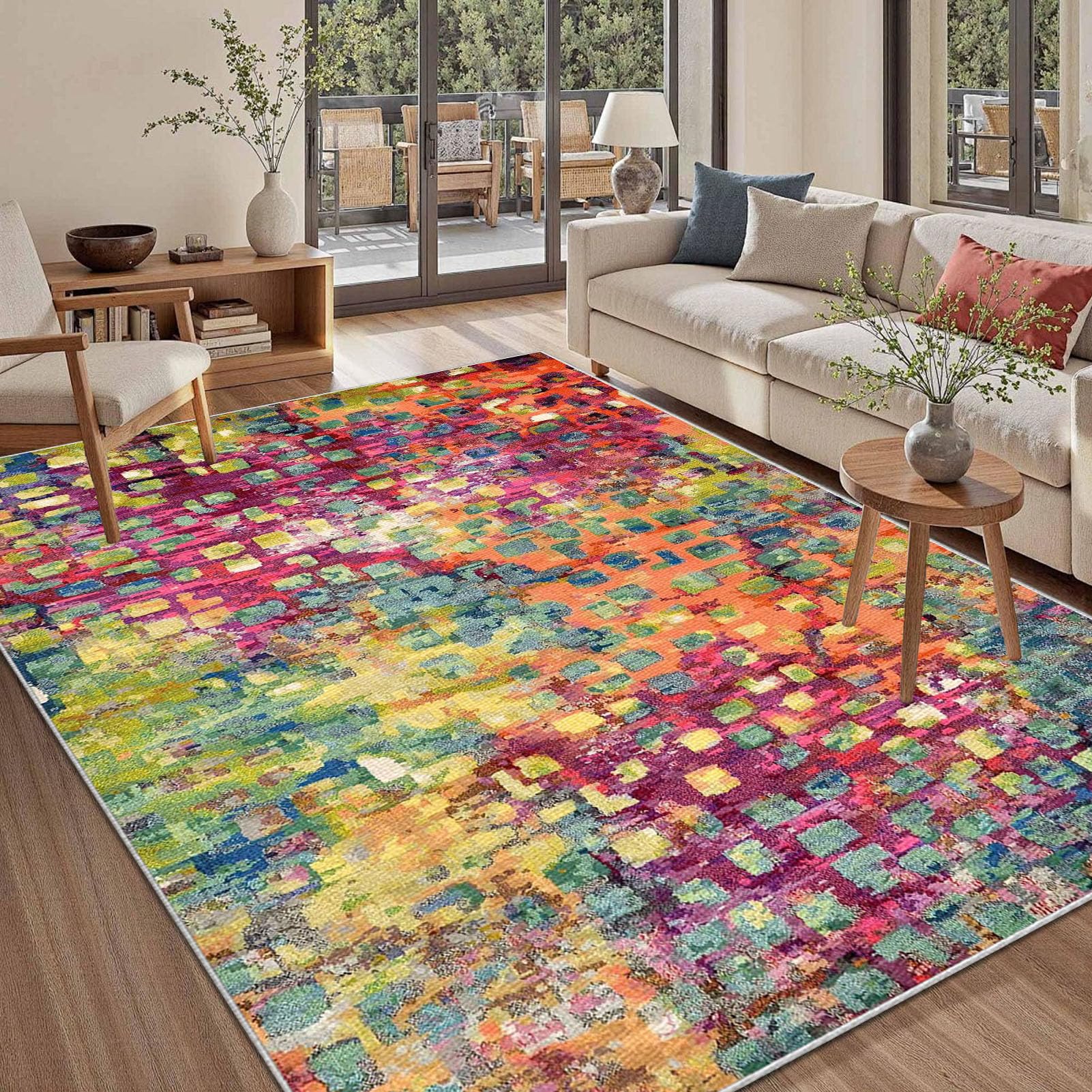 Dywan do salonu, nadaje się do prania, z krótkim włosiem, w stylu vintage, szary, 170 x 190 cm, duży, antypoślizgowy, do sypialni, biura, jadalni