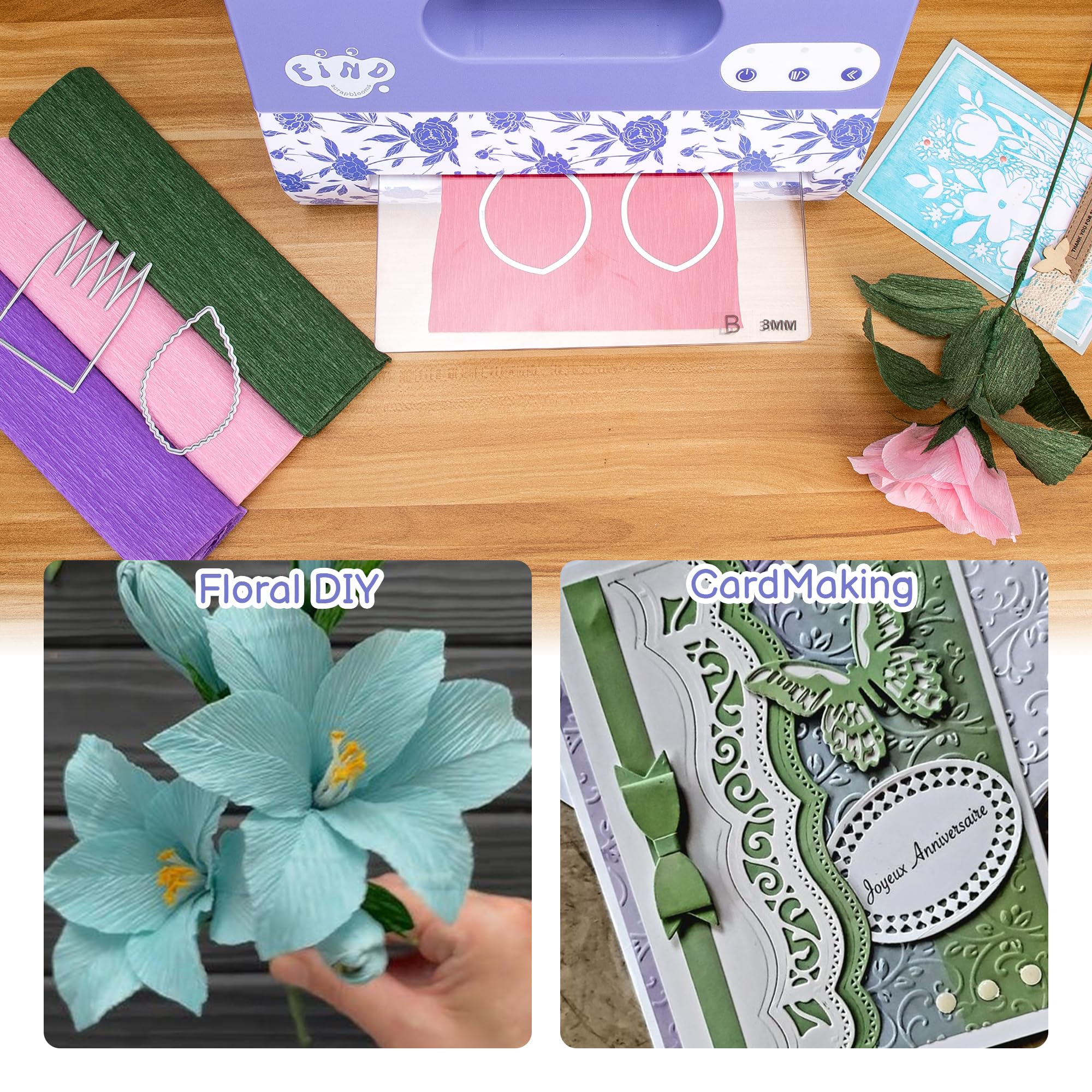 Portable Automatic A4 Die Cutting Machine,Electric 9 inch Embossing Machine kit for CardMaking，Crepe Paper Flower Making