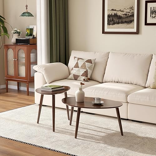 Miniatura 30 de Mesa auxiliar ovalada pequeña, mesas de centro 100% madera maciza, mesa moderna de mediados de siglo para sala de estar, mesas auxiliares para el