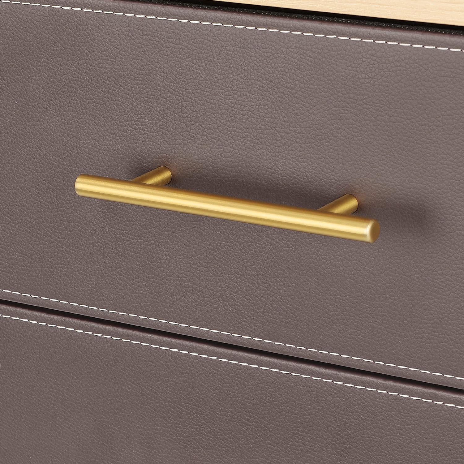 Nightstand with 2 Drawers with Removable Fabric Bins, for Bedroom, Living Room - Sturdy Iron Frame, Wood Top, Gold Pull Handle